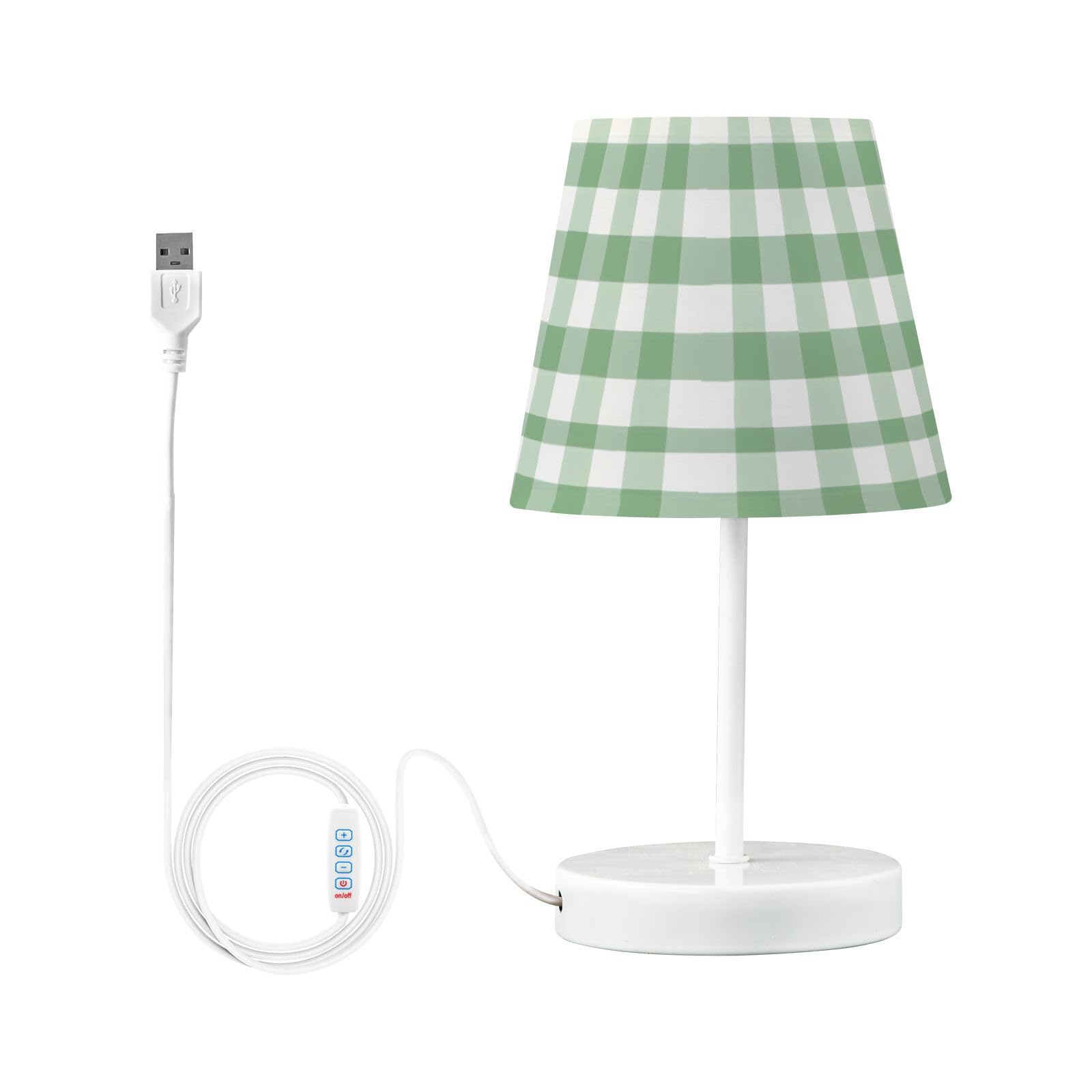 BOENLE Bedside Lamp Gingham Print Green Plaids Table Lamp Bedroom LED Nightstand Desk Lamp Lampshade for Sleeping Living Room Do