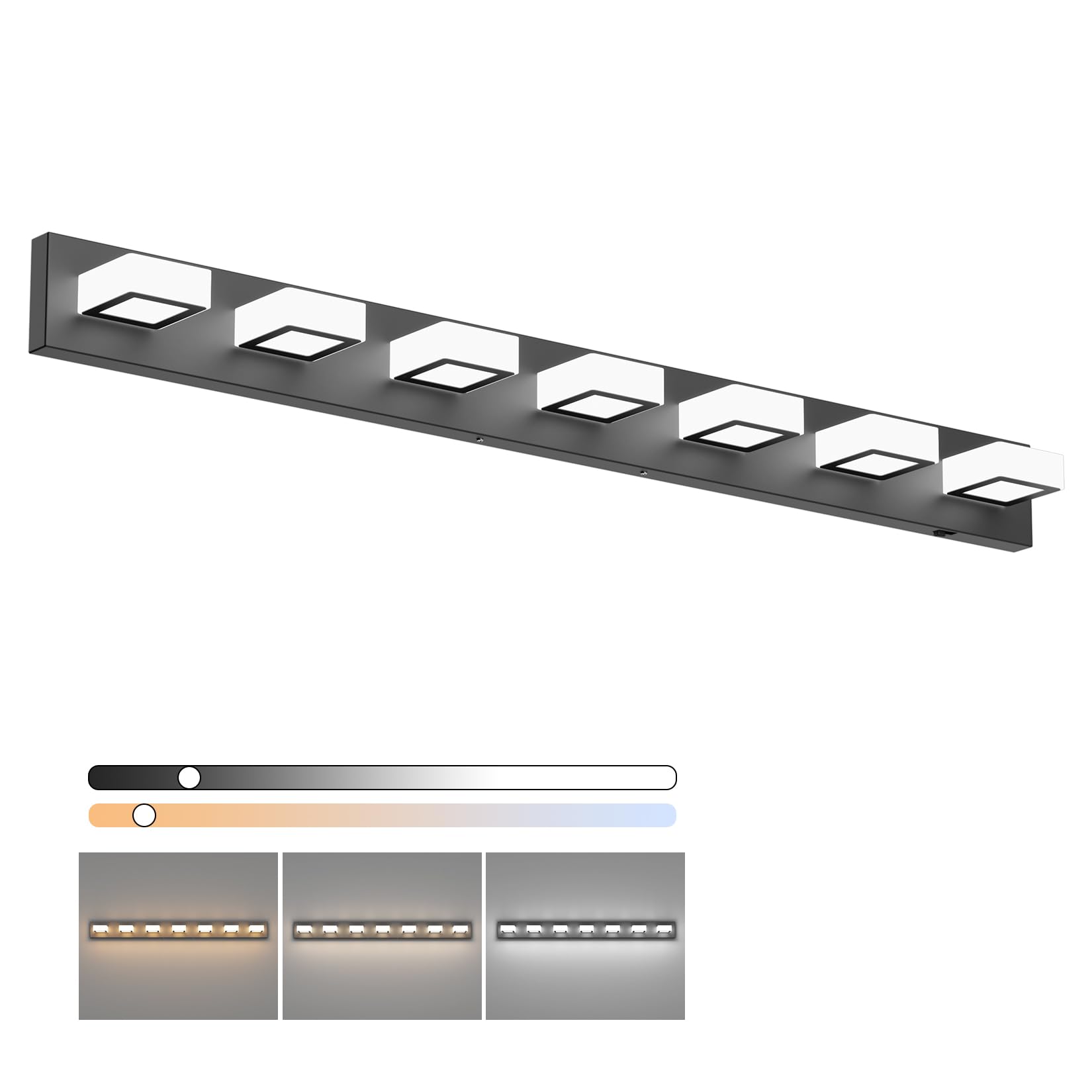 Ralbay 46 Inch Matte Black Vanity Lights, 7 Dimmable LED Lights, 5 Color Temperature, Modern Acrylic Bathroom Lighting