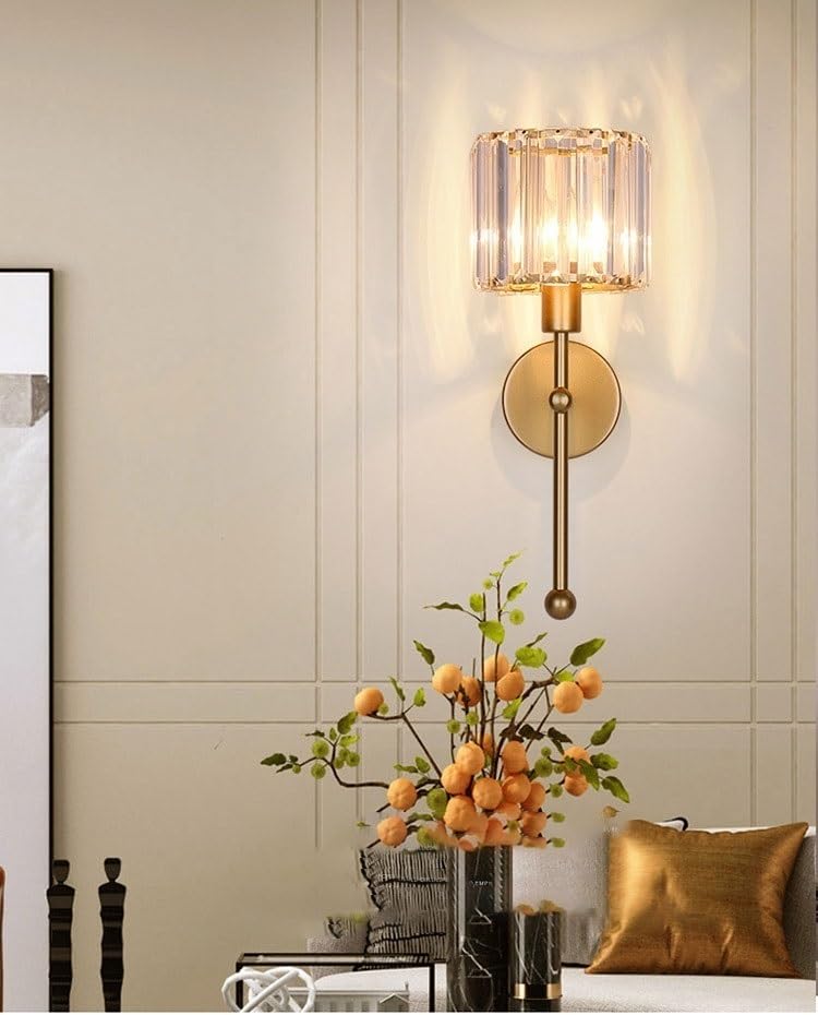 Modern Glass Crystal Wall Sconces Battery Operated Set Of 2,Gold Rechargeable Wall Lights With Remote,Non Hardwired Clear Wall L