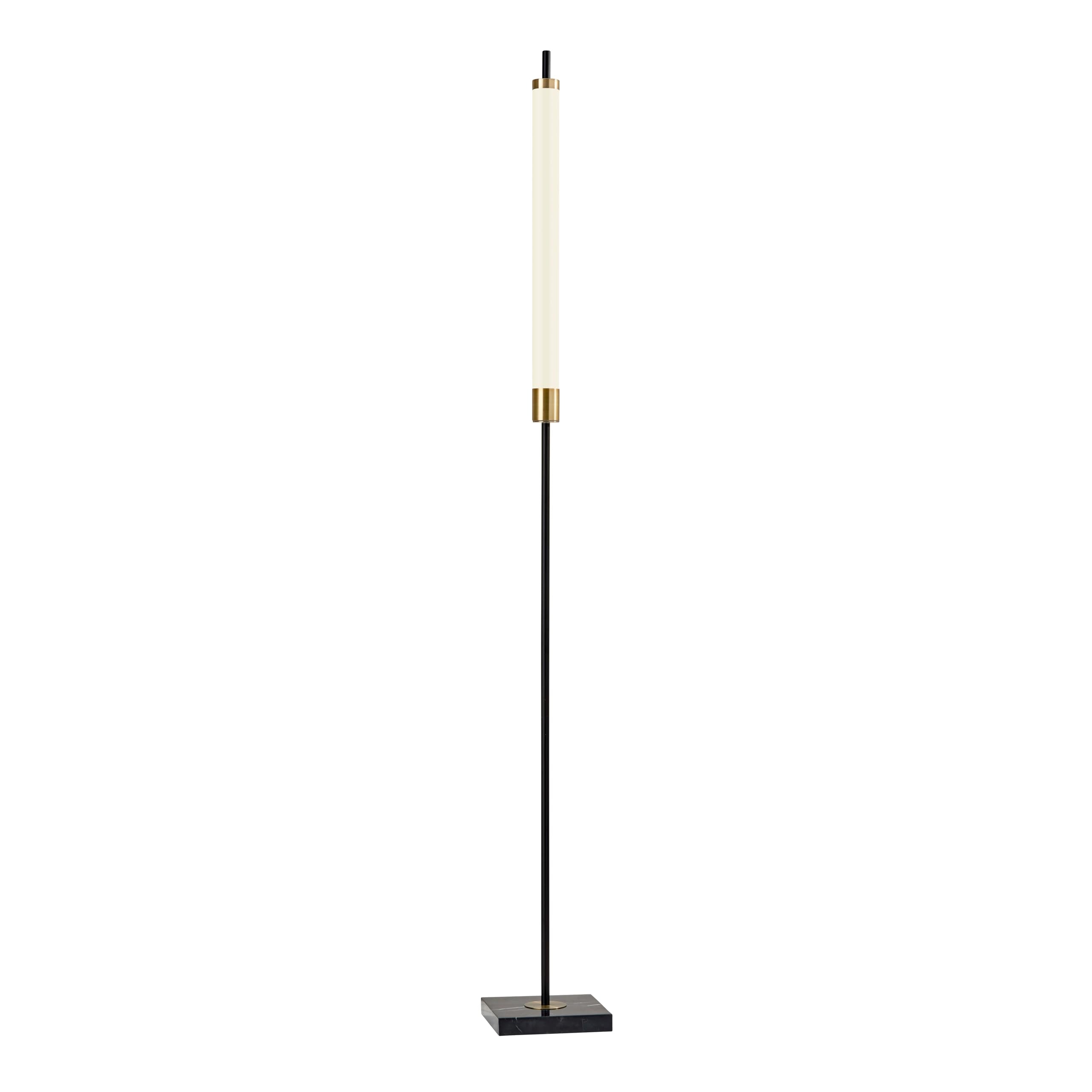 Adesso LED Floor Lamp - Black with Antique Brass and Frosted Shade, 4-Way Brightness, 12W Integrated LED Accent Light for Living