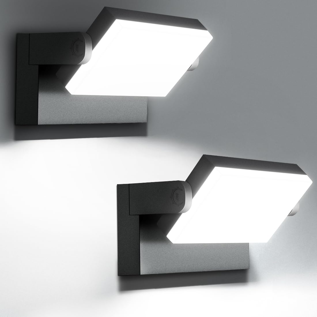 Juyace 60W LED Wall Light Outdoor 2 Pack, 5000K, Black, Aluminum, Model KU1361B, 360° Rotation for Garage, Barn, Yard