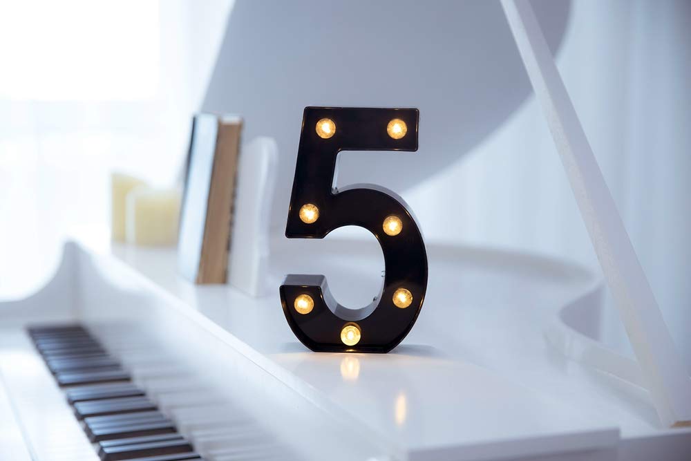 Foaky LED Marquee Number Lights Sign, Battery Powered, Plastic, Black, Night Light for Wedding, Birthday, Party, Home Bar Decoration