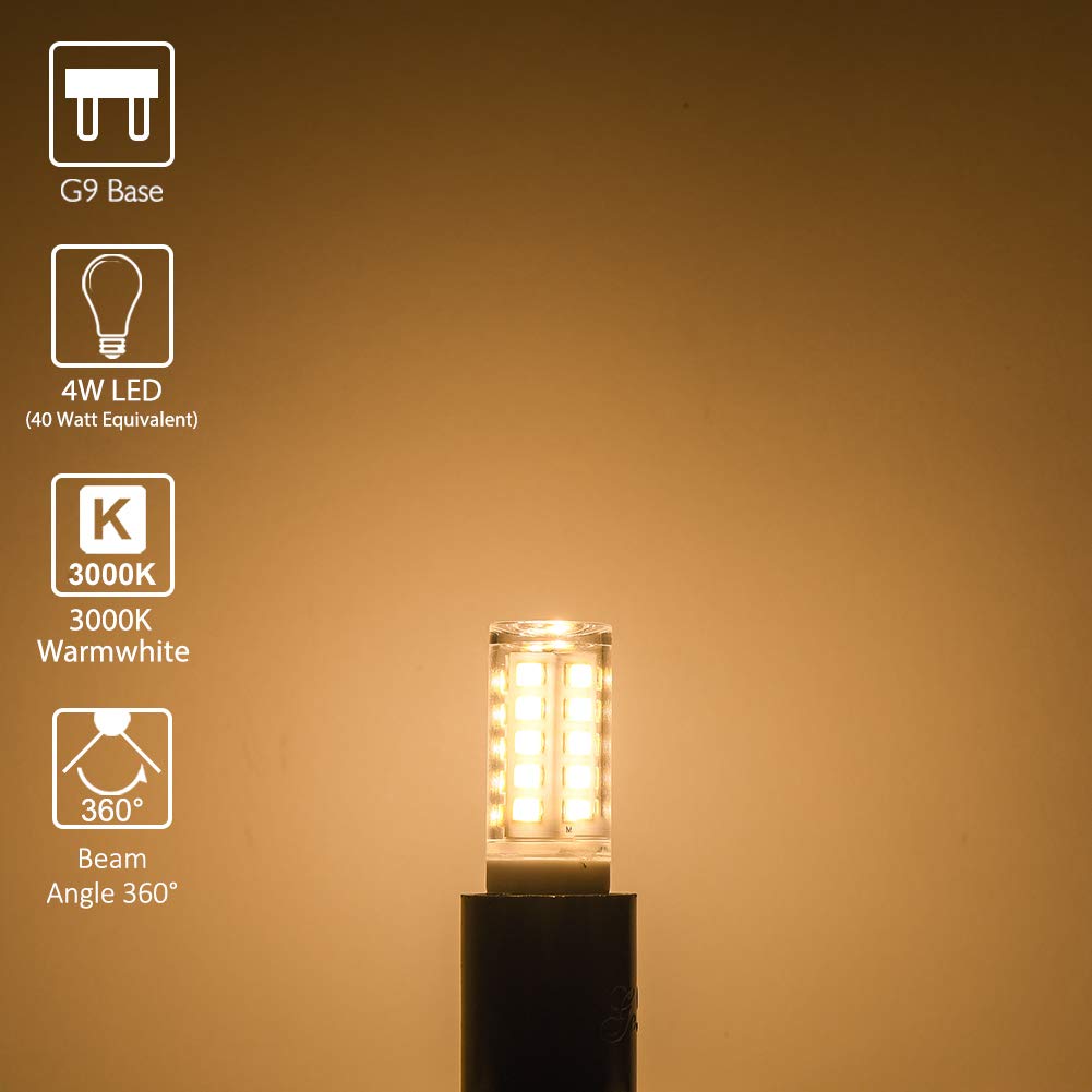 Klg G9 Led Light Bulb 4W 40W G9 Halogen Replacement,G9 Bi Pin Base Bulbs,G9 Led Bulbs Warm White 3000K 400Lm Ac120V,360 Beam Ang