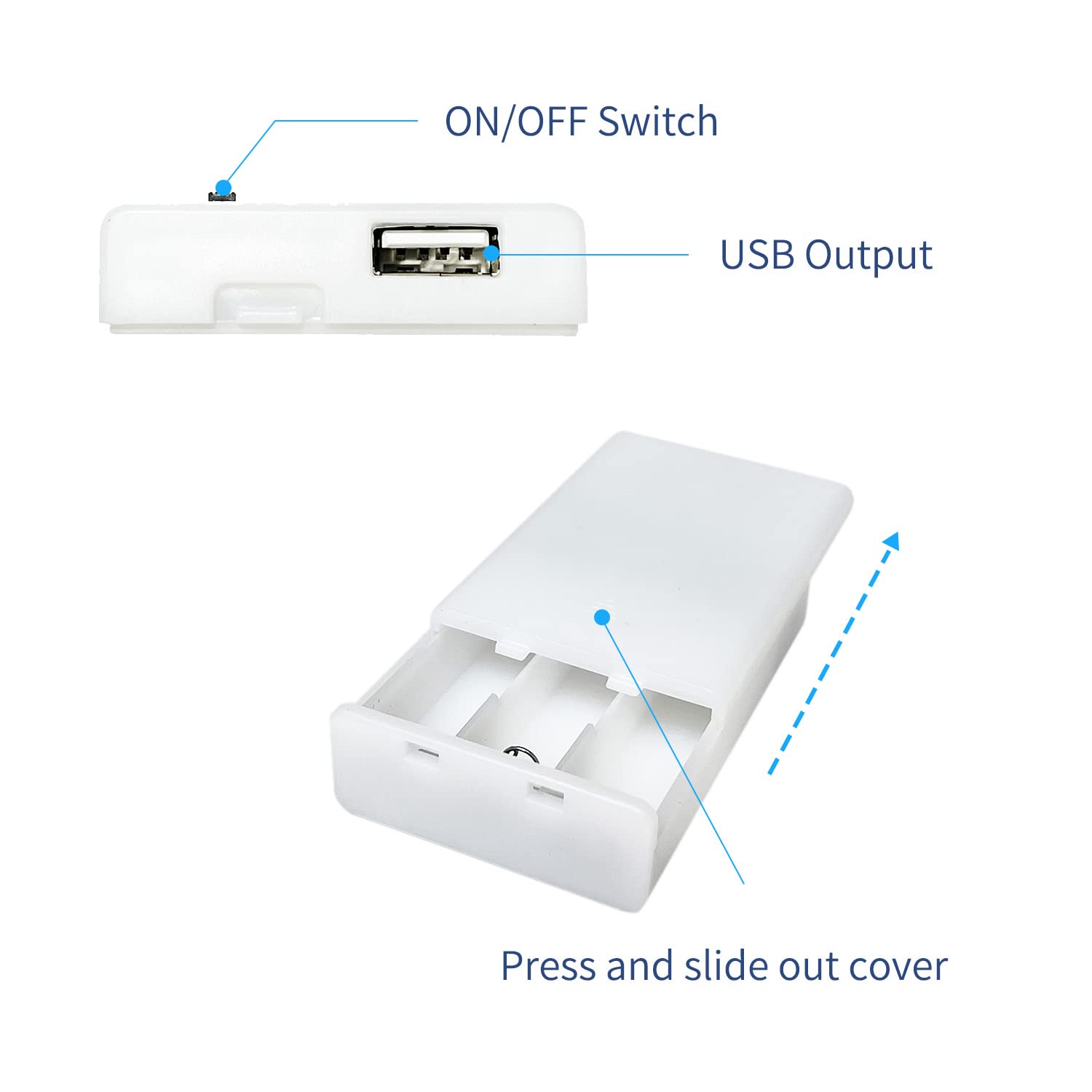 Usb Female Socket 3 Aa Battery Case White Battery Box Holder For 5V Usb Led Strip Lights Fairy String Lights Curtain Lights Christmas Decoration