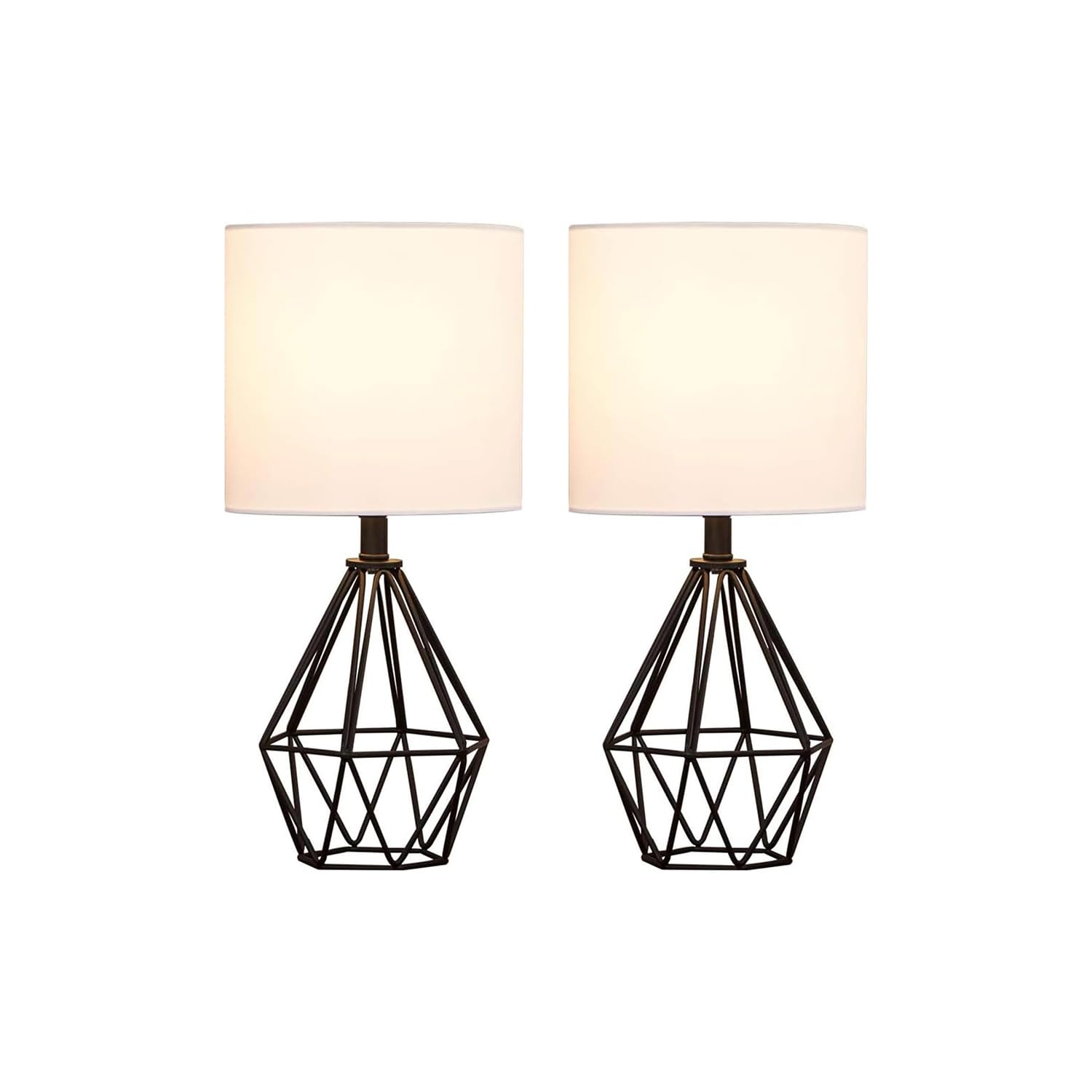 COTULIN Black Bedside Table Lamps Set of 2  Small Nightstand Lamps for Bedroom  Modern Desk Lamps with TC Fabric Shade Geometric Metal Base for Living Room Study Office Farmhouse