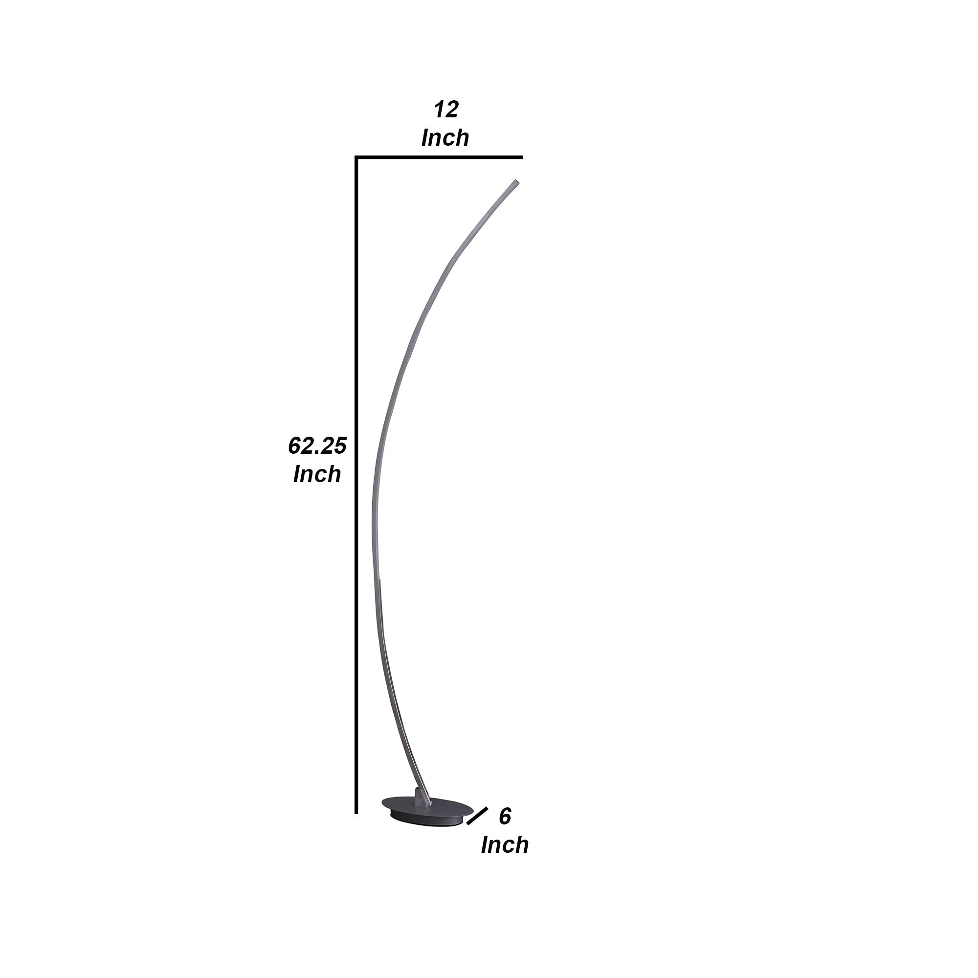 Benzara Floor LED Lamp, Model BM240345, Metal Arched Design, Brushed Silver Color
