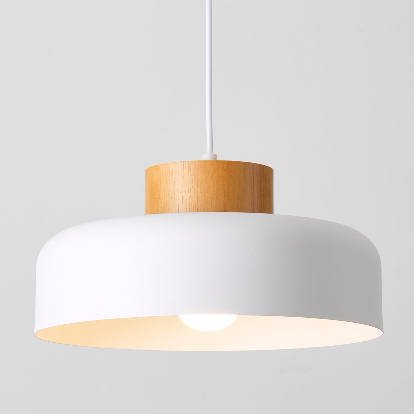 Modern Pendant Lights Kitchen Island, 12.6 inch,Natural Wood Cap, Drum Simple Ceiling Hanging Light Fixture for Dining Room, Tab