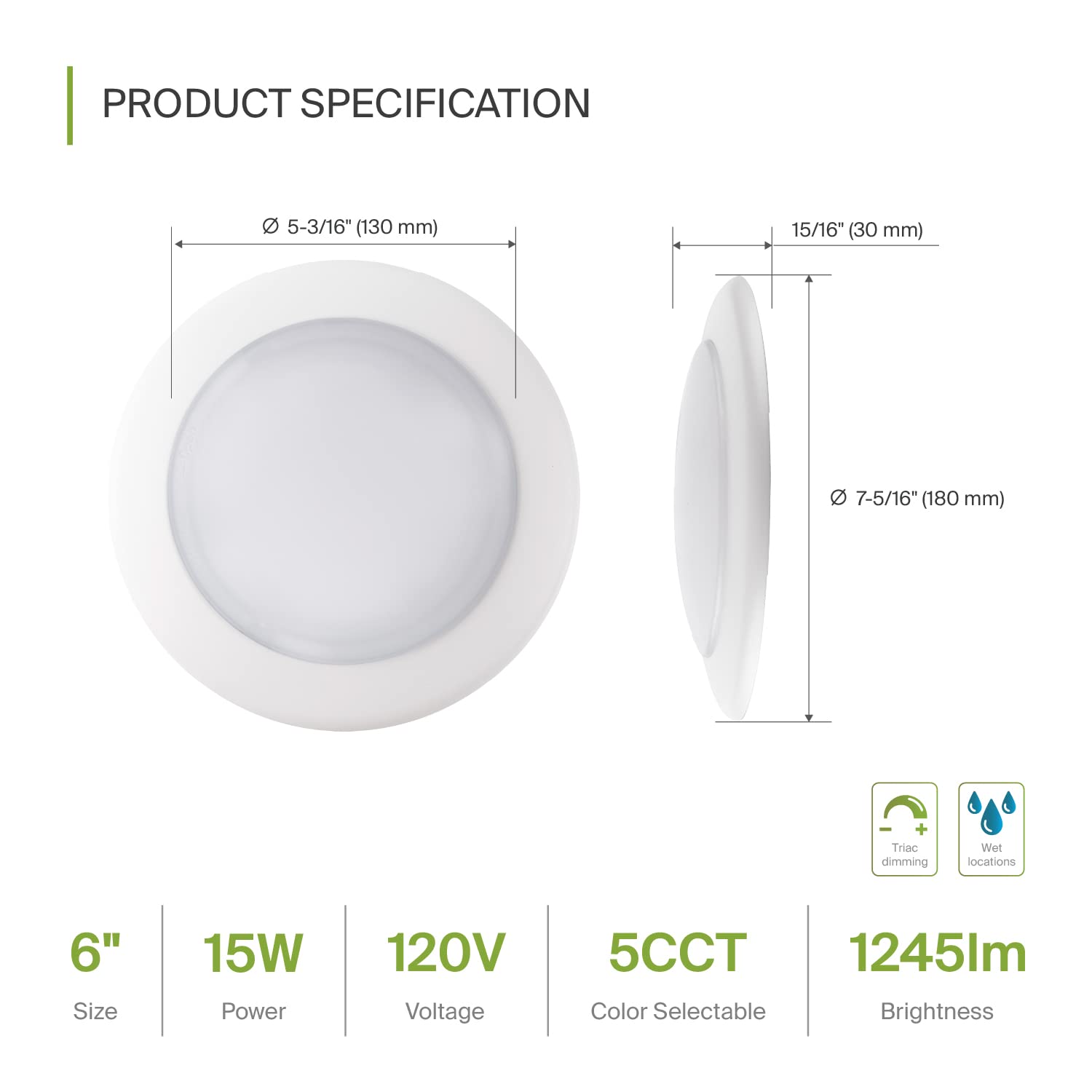 Asd 12 Pack Led Disk Lights 6 Inch, 15W 5Cct 2700K-5000K 1245Lm, Dimmable Flush Mount Ceiling Light Fixture, Low Profile Surface
