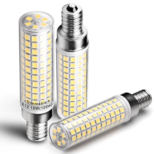 Hylroe E12 100W Dimmable C7 T6 LED Corn Light Bulbs  4000K Natural White 1000 Lumen 10W E12 LED Candelabra Light Bulbs for Home Decorative Chandelier Pendant Ceiling Fan Lighting Salt Lamp  3 Pack