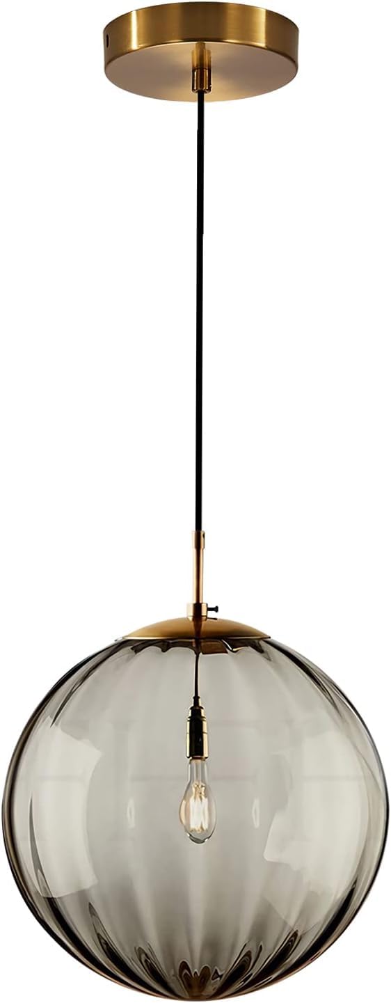 KCO Lighting Modern Large Globe Pendant Light Fixture Mid Century Smoke Grey Glass Pendant Light Vintage Hanging Lights Single G
