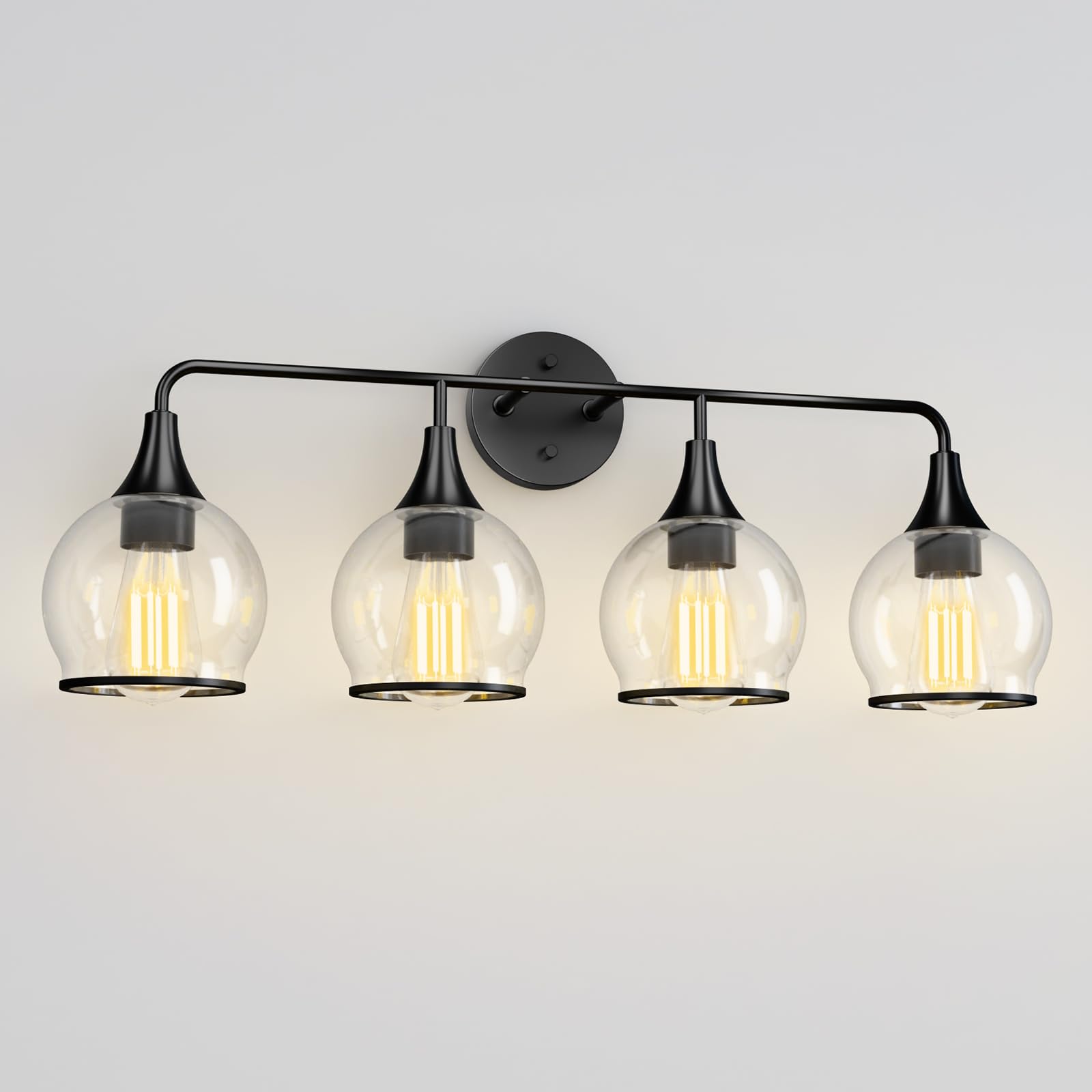 Lightania Bathroom Light Fixtures, 4-Light Vanity Lights with Clear Globe Glass Shade, Modern Black Bathroom Vanity Light, Bathr
