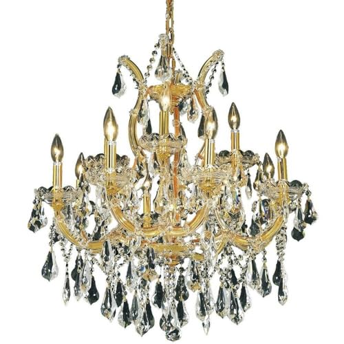 Elegant Lighting 2801D27G/RC Royal Cut Clear Crystal Maria Theresa 13-Light  Two-Tier Crystal Chandelier  Finished in Gold with Clear Crystals  27'' x 26''