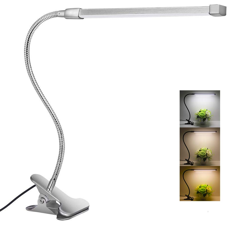 VagaryLight Nail Desk Lamp, Flexible Gooseneck, 3 Color Modes, 10 Brightness Levels, Small, Aluminum, Silver, Model DLDL8