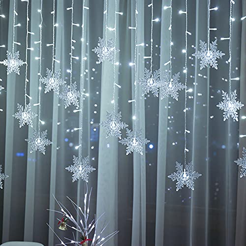 MBVBN LED Curtain Lights 13ft/4M 96 LED Snowflake Curtain String Lights Plug-in Memory Window Curtain Lights with 8 Modes Decoration for Christmas  Wedding  Party Wall  Home Decorations (White)