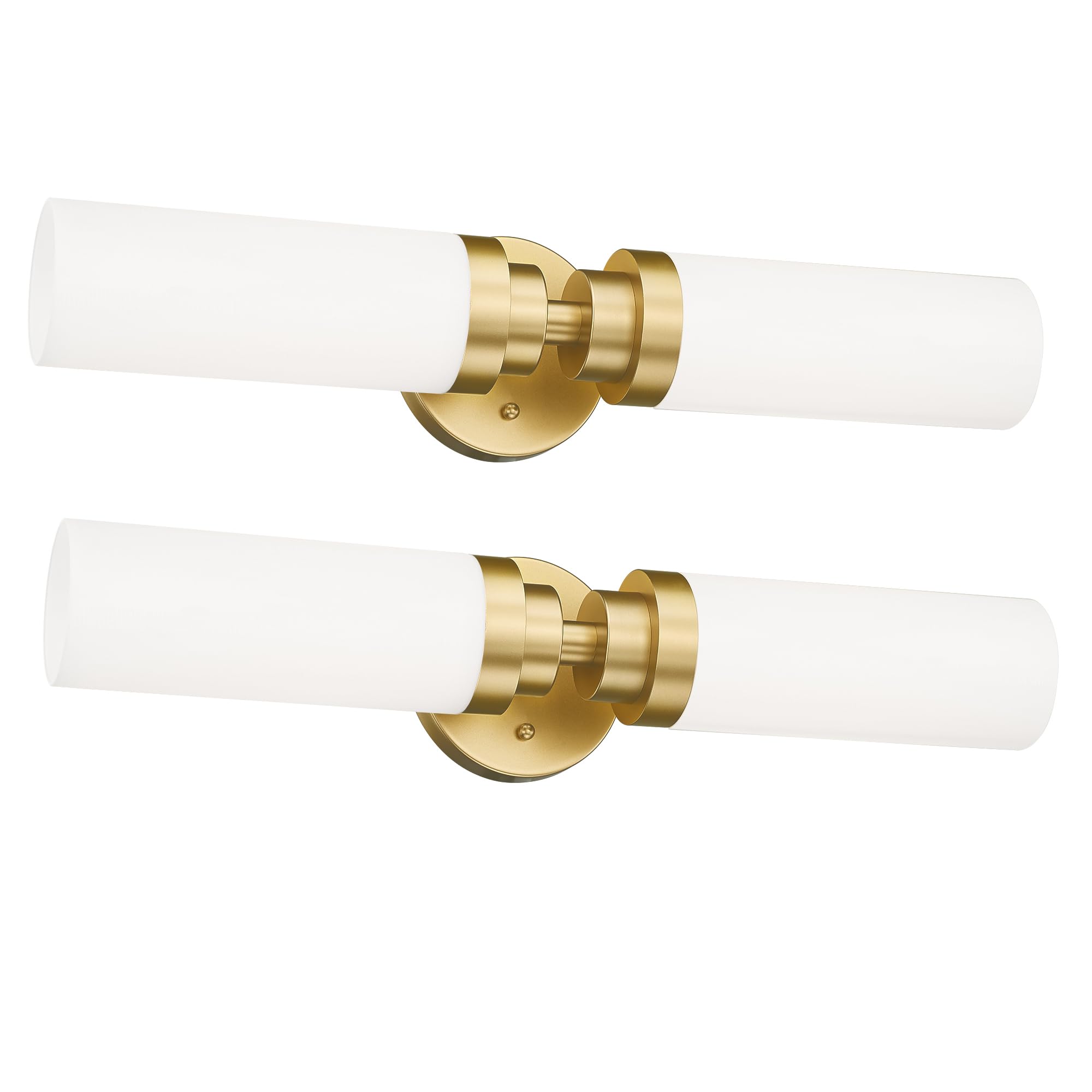 Emak 2-Light Bathroom Vanity Light Fixtures, 22 Inch, Gold & Milk Glass, Modern Wall Sconce, Model VL085-GDL-ML-2-2PK