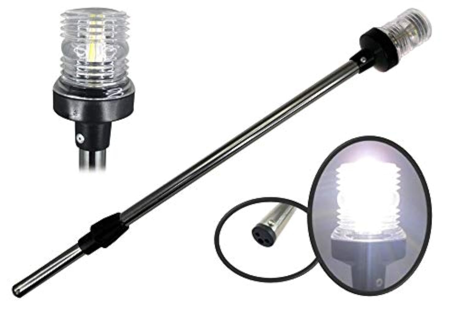 Pactrade Marine 12V Boat Navigation Anchor Light 360° LED Splashproof Black Housing Plug-In Base (H=25in) USCG Approved
