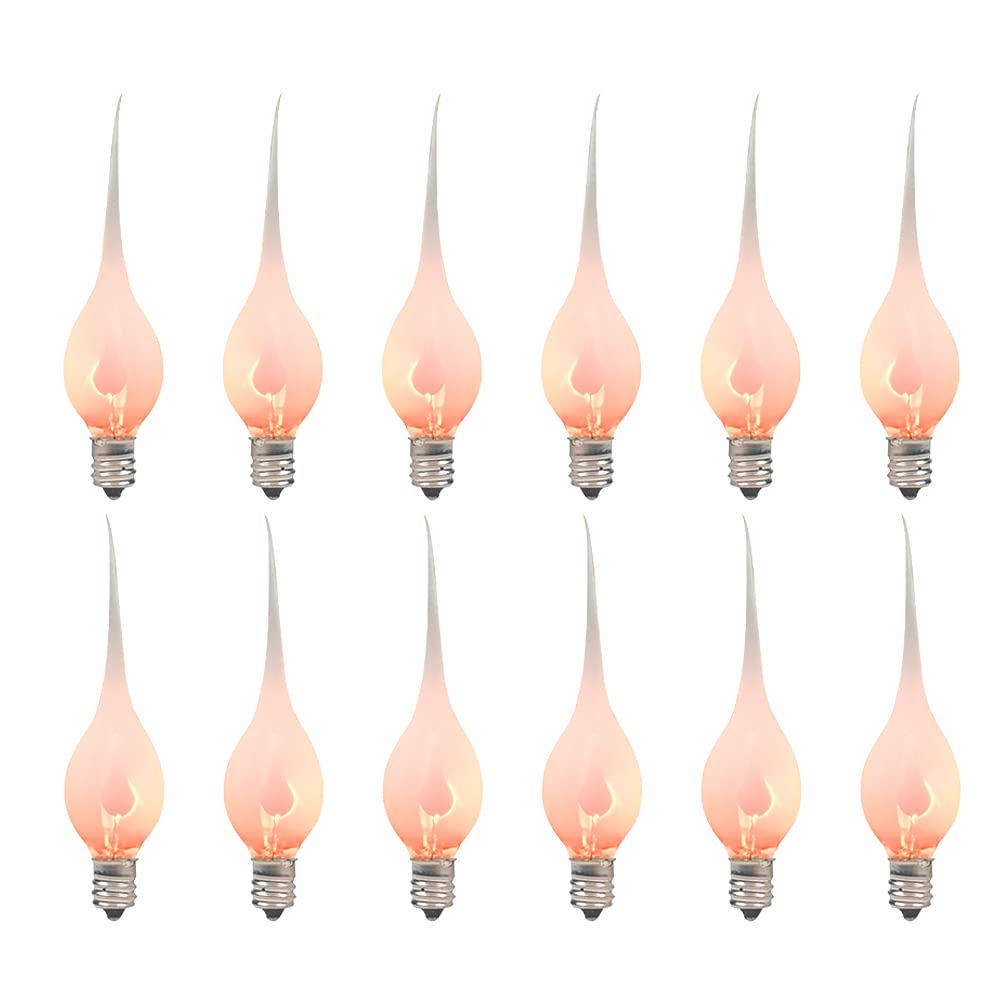 GOOTHY Silicone Dipped Flicker Flame Candle Light Bulbs, C7, 120V, 1W, 12 Pack, Flame Color