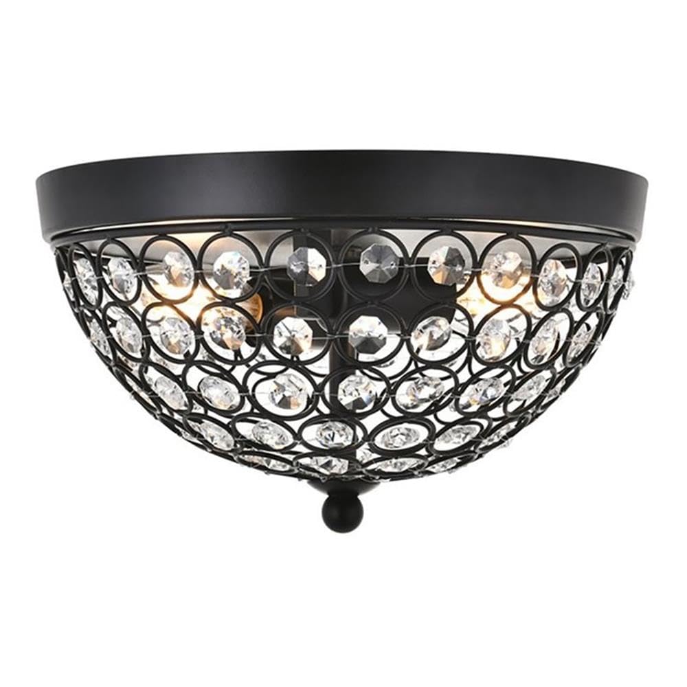 Living District Taye 2-Light Mid-Century Flush Mount Light, Matte Black/Clear, Metal Fixture