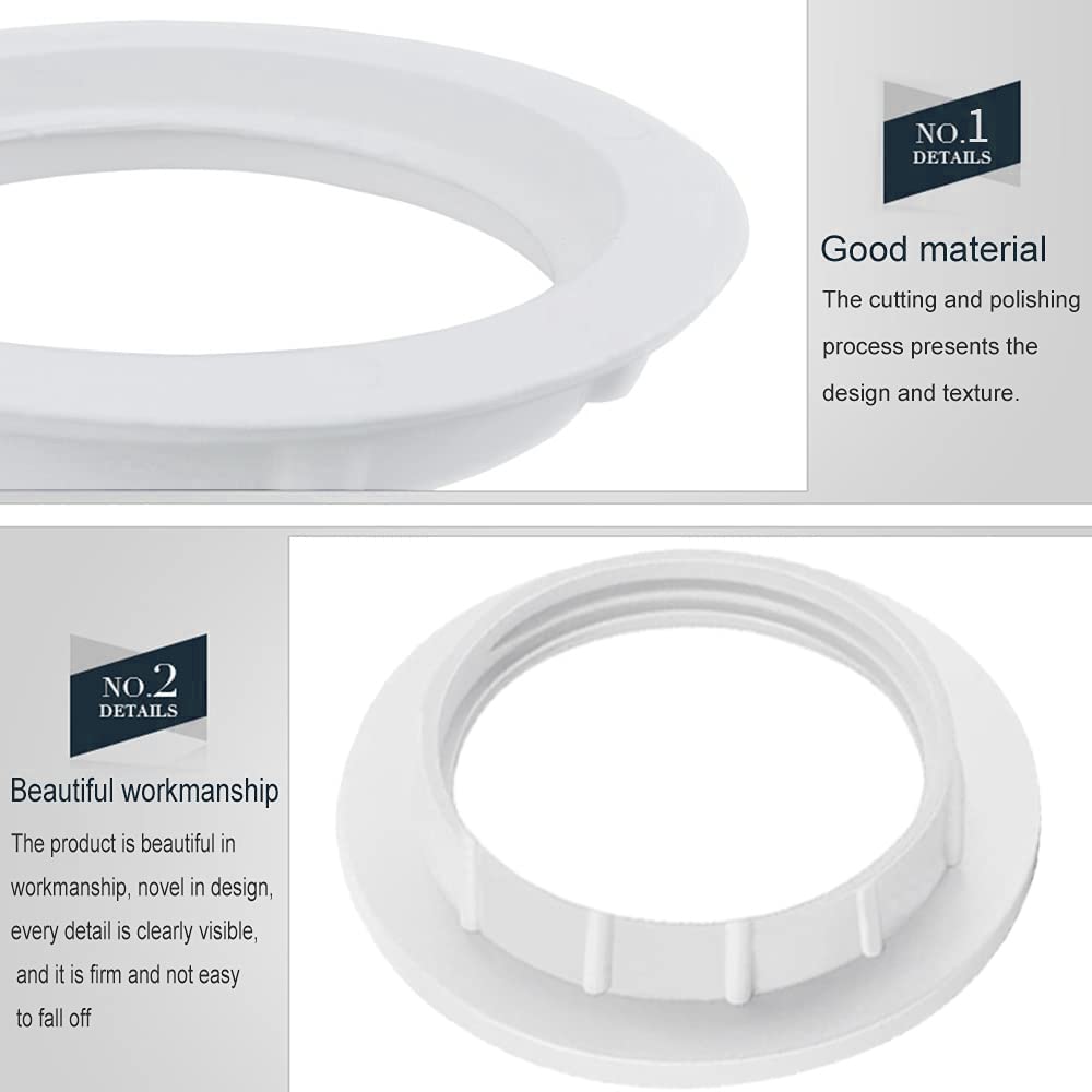 Velouer Lamp Shade Rings, Plastic Replacement for Standard Base, 1-1/2in Thread Diameter, White, 2-Pack