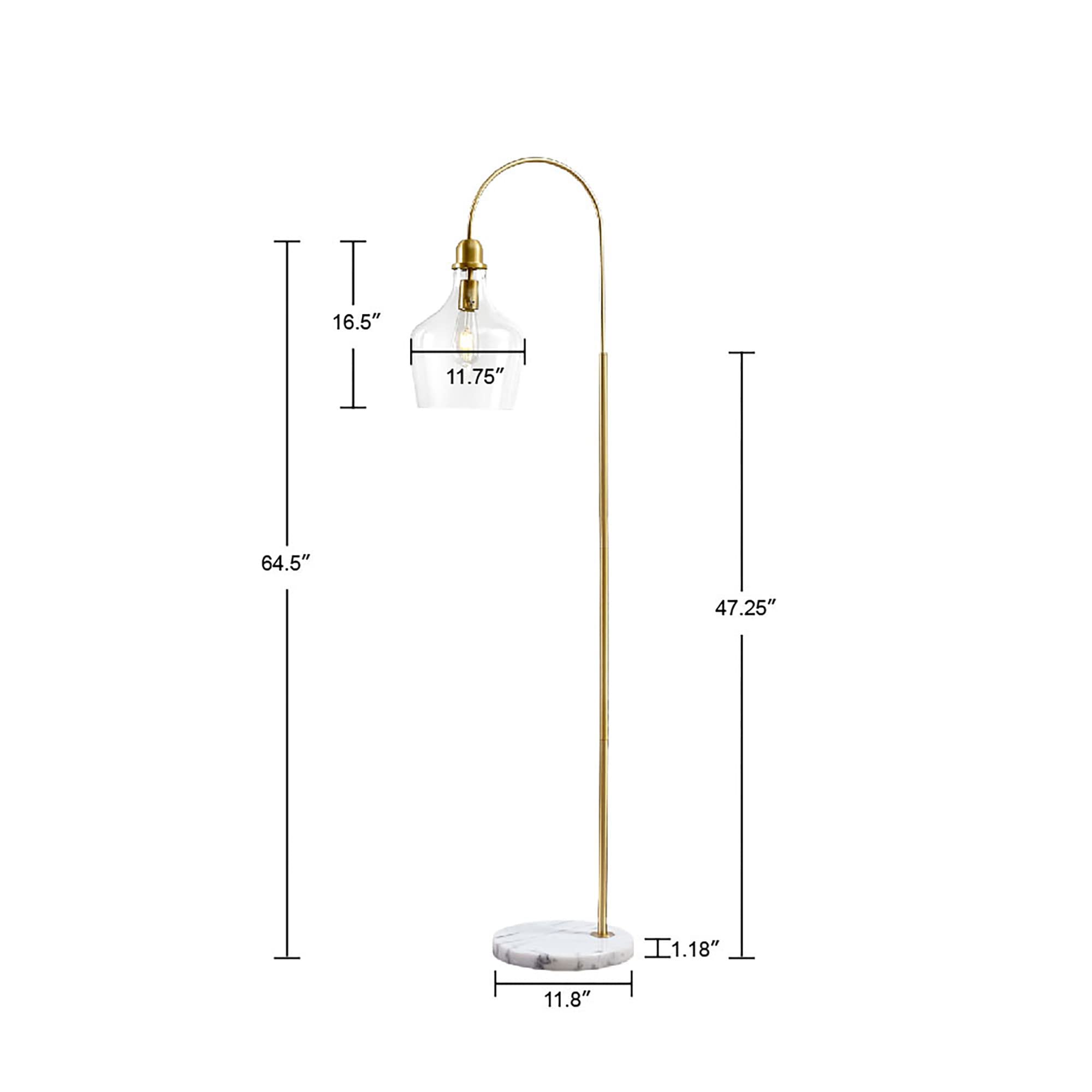 Hampton Hill Auburn Floor Lamp, 11.8 Metal, Gold, Bell Glass Shade, Model Mp154-0200, Modern, Ideal For Living Room, Foyer, Office