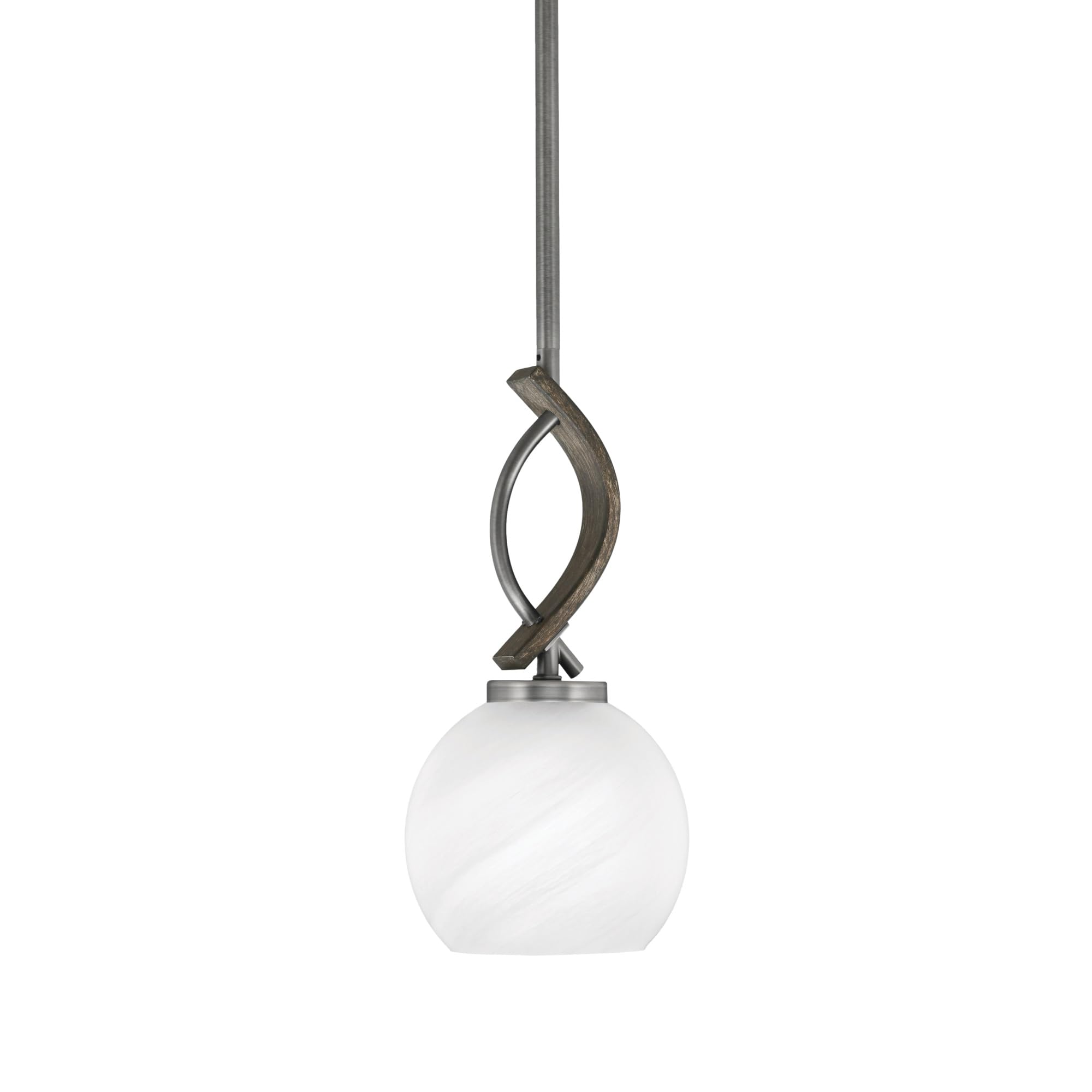 Toltec Lighting Monterey Stem Hung Mini Pendant, Graphite & Distressed Wood-Look Metal, 5.75in White Marble Glass