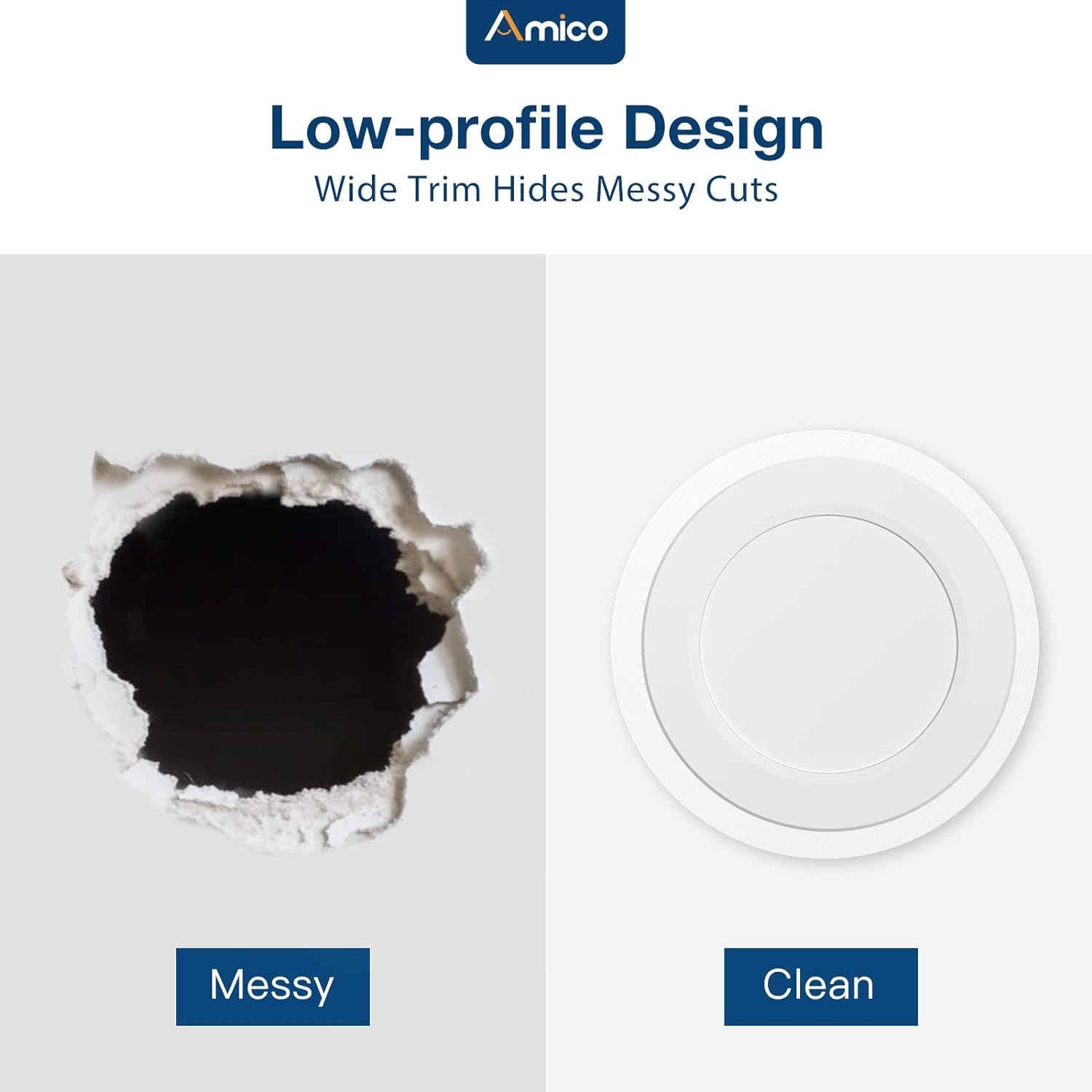 Amico 6 Pack Goof Rings For 6 Inch Recessed Lights White Can Light Goof Trim Ring, Outer Diameter 8.6-Inch, Inner Diameter 6.2-I