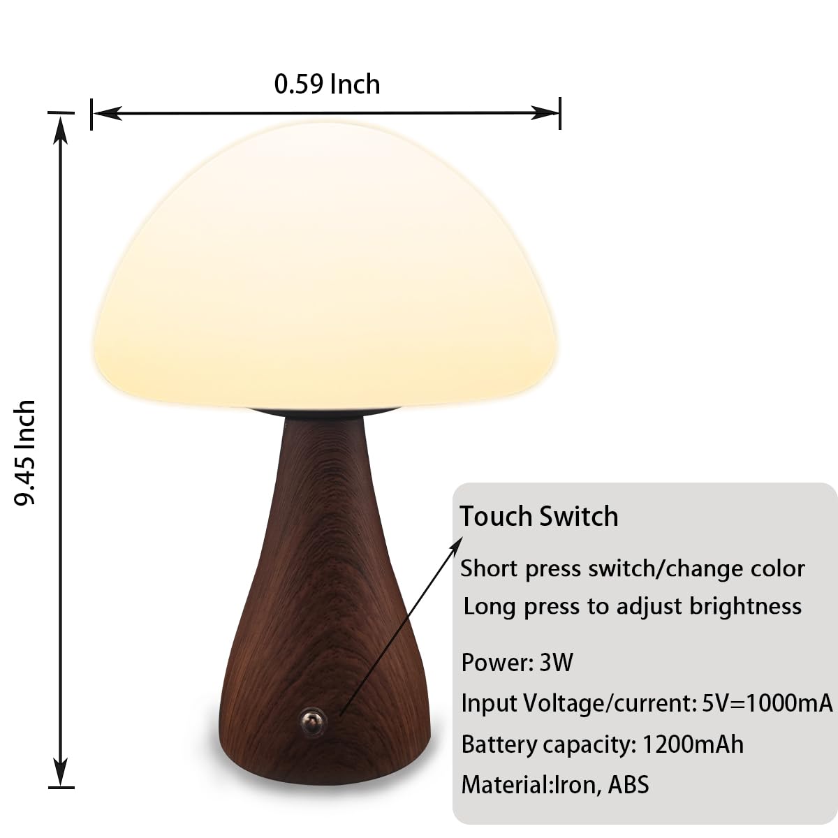 Zslaifu Mushroom Lamp, Dimmable Mushroom Table Light, Portable Wireless Small Lamp, Rechargeable Battery Light, Stepless Dimming
