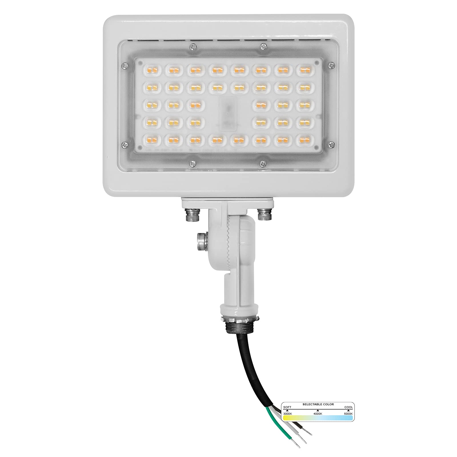 Nuwatt 15W Led Flood Light, 3Cct 3000K/4000K/5000K Selectable, Ip65 Waterproof Lighting, 1/2" Adjustable Knuckle Mount, 2100 Lumens, 120-277V, Outdoor Security Floodlight For Yard, White, Ul