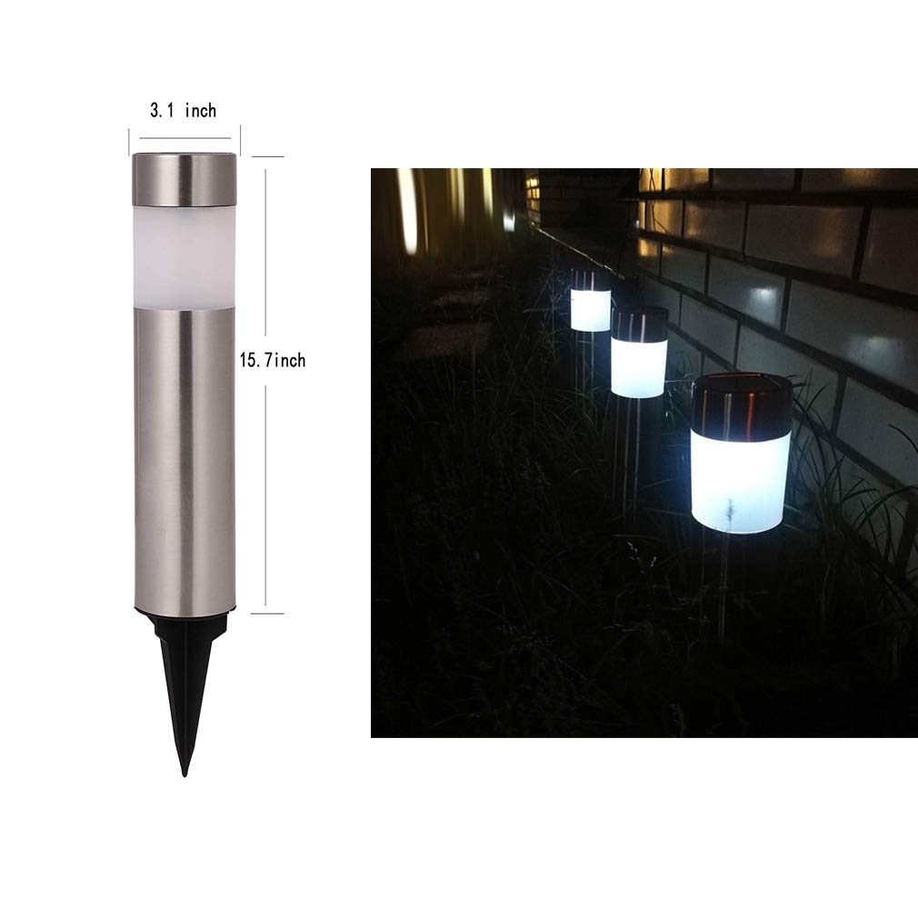 SUNWIND Solar Bollard Lights - 6 Pack Stainless Steel LED Outdoor Lighting, Waterproof, Warm White, Decorative for Lawn & Patio