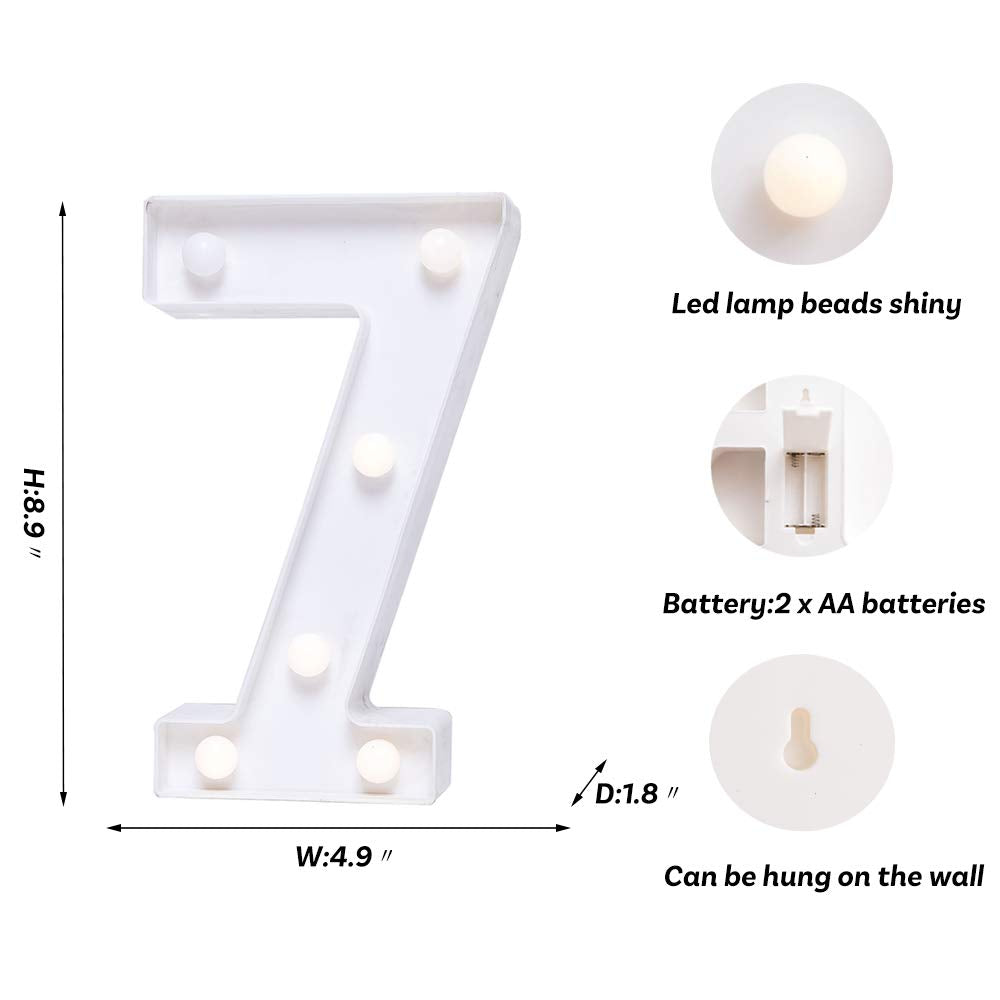 Foaky Decorative Led Light Up Number , Light Up Number Sign For Night Light Wedding Birthday Party Christmas Home Bar Decoration Number(7)