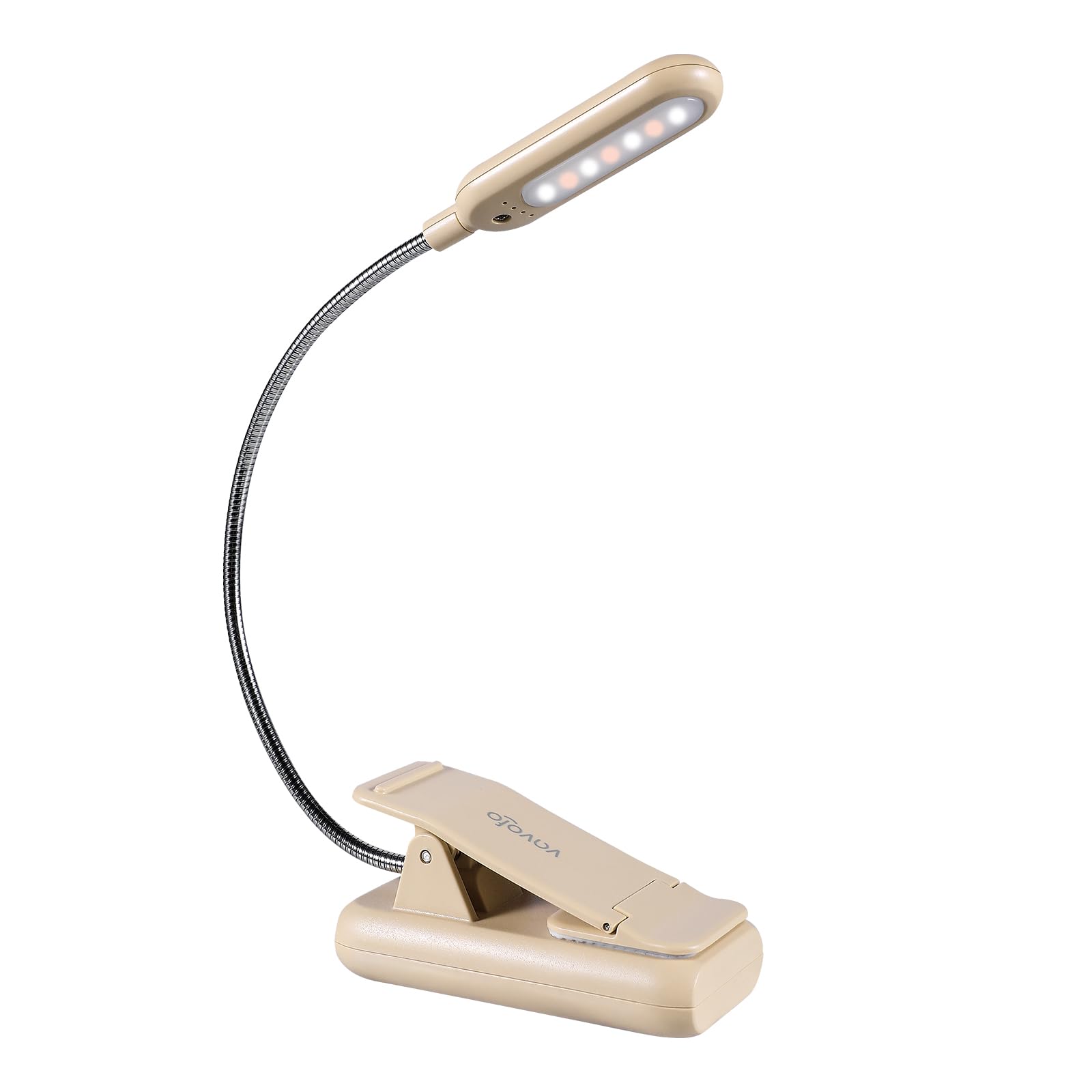 VAVOFO Rechargeable Book Light, 7 LED, 9-Level Warm/Cool White, Eye Care Lamp, Compact Size, Khaki, Model KM-6720