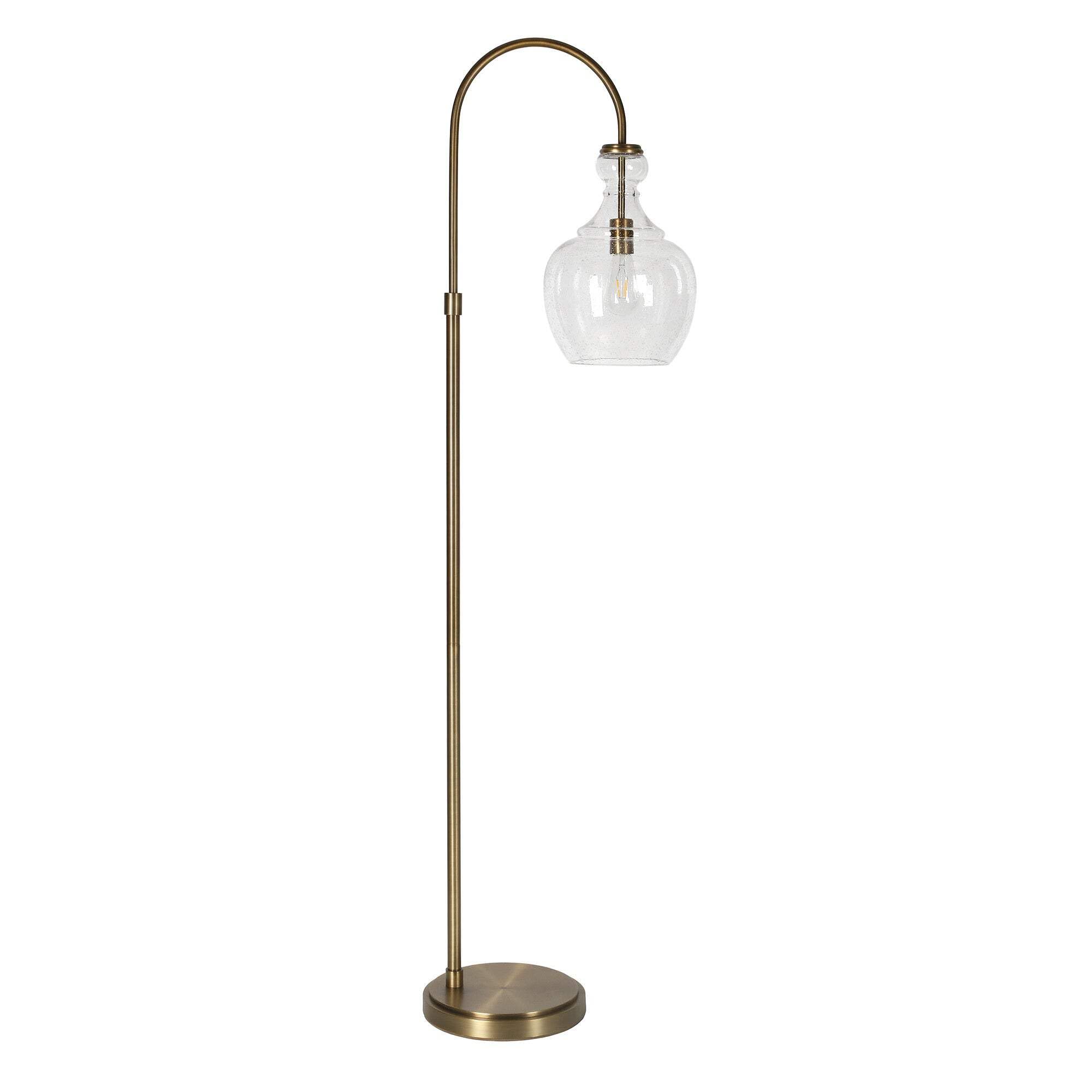 Homeroots 523384 70 In. Brass Arched Floor Lamp With Clear Seeded Glass Dome Shade