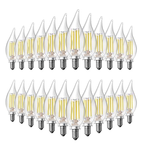 DAYBETTER Candelabra Light Bulbs,Chandelier Light Bulbs 60 Watt Equivalent, Dimmable E12 Led Bulb Daylight White 5000K, 5.5W 600LM CA11 Flame Tip Candle Light Bulbs 24 Pack