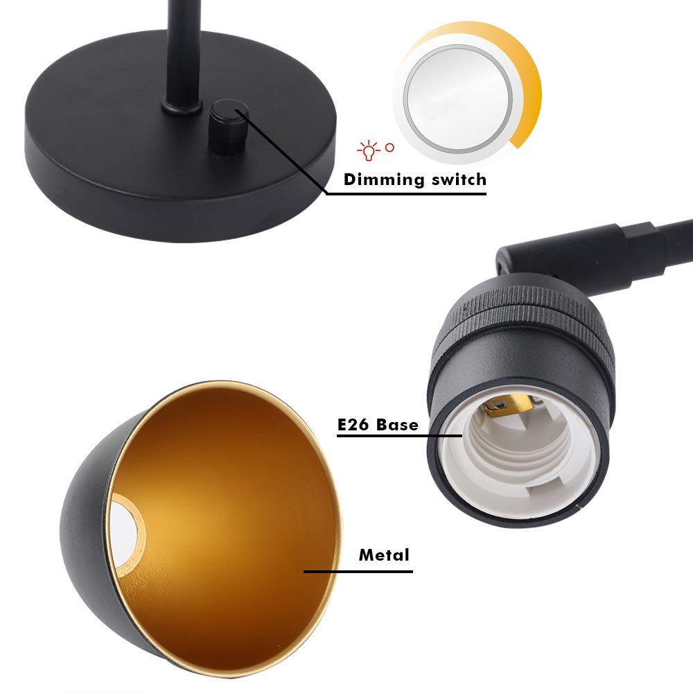 Yosoan Vintage Wall Sconce Bookcase Light, 1-Light Dimmable On Off Switch Hardwired Industrial Mount Metal Fixture Lighting Lamp With 6.1" Oval Black Metal Shade In-Build Gold Reading Light For Bed