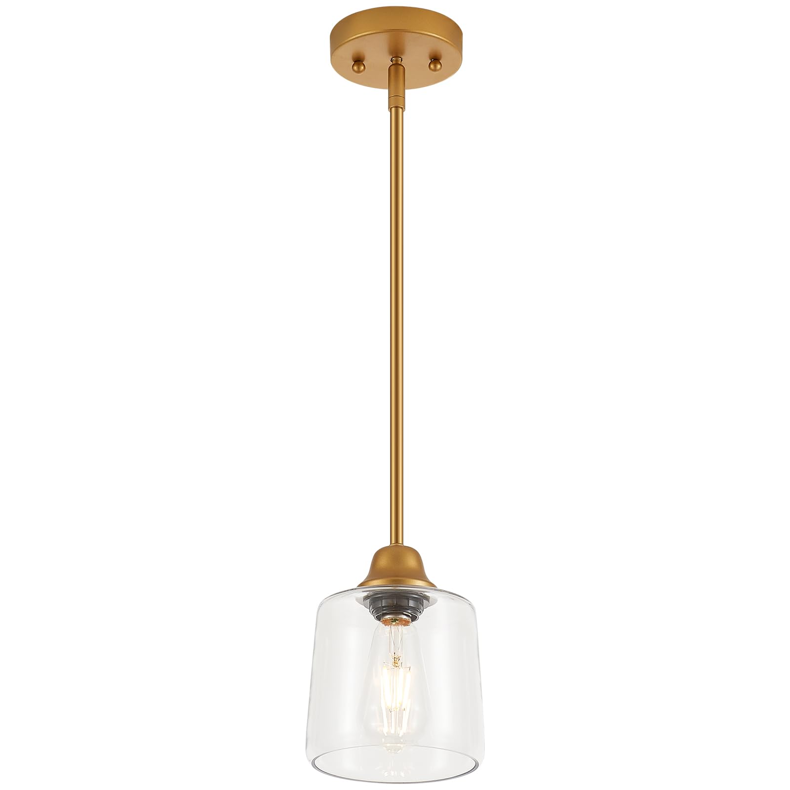 VILUXY Gold Pendant Light, Clear Glass Shade, 1 Light Modern Farmhouse Fixture, Model 500-EK, Ideal for Kitchen Island and Dining Room