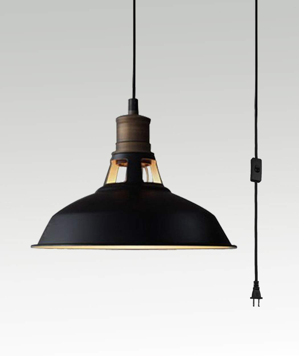 CLAXY Barn Pendant Light Black Metal with On/Off Switch 197in Cord, Model T2926DU-C