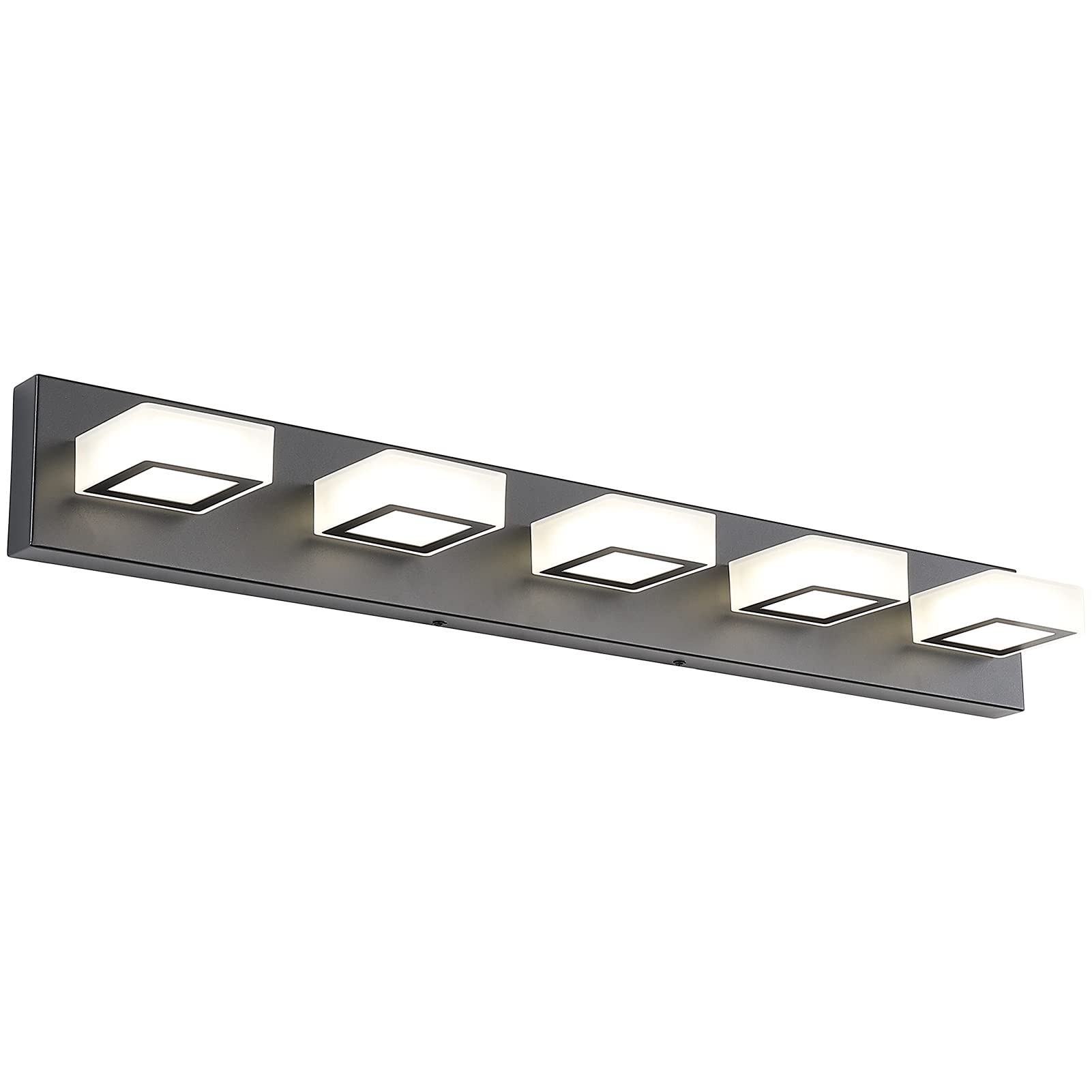 Ralbay 5-Light Modern Black Bathroom Vanity Lights, Adjustable Acrylic, Natural White Light, Model black-8590-5T-45K