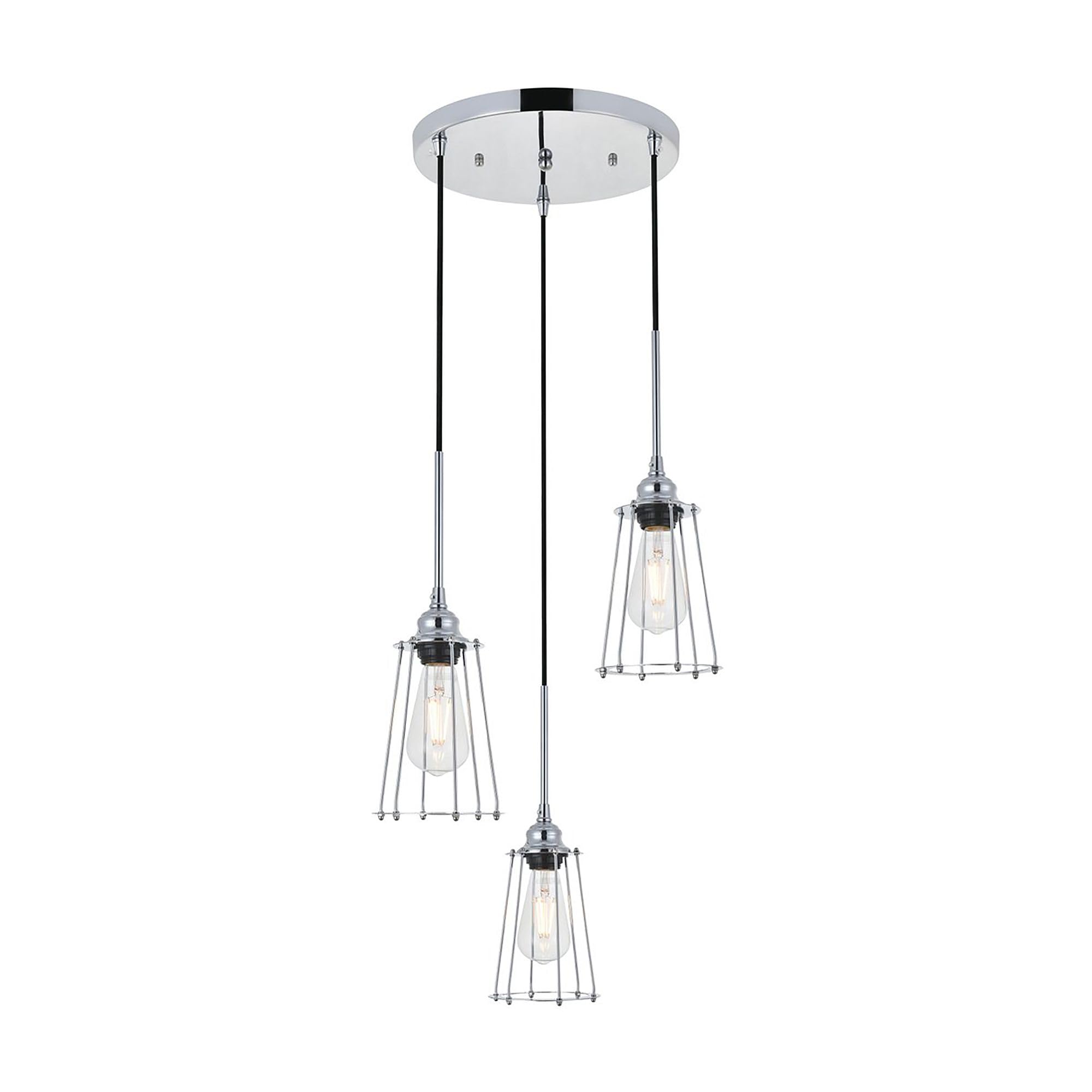 Living District Chrome 3-Light Pendant Light Fixture - Modern Home Ceiling Decor, 16&quot;W X 9.2&quot;H