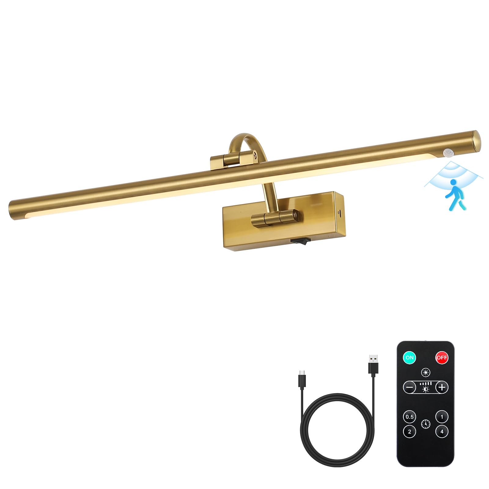 DESOOP Wireless Brass Picture Lights for Wall Motion Activated  Motion Sensor Art Lights Auto-Off Gallery Lights for Portraits Display 24 Inch 5W Warm White