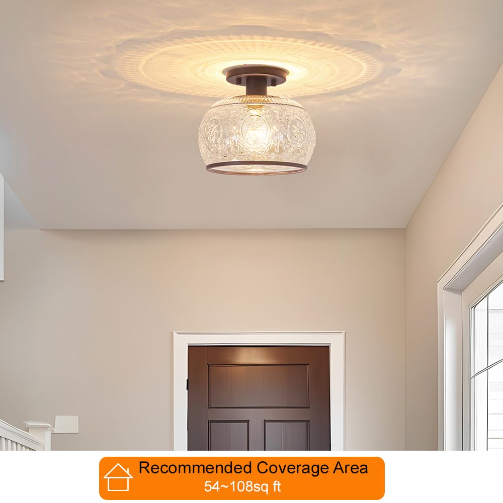 Oiyio Orb Semi Flush Mount Ceiling Light With Clear Globe Glass  Modern Hallway Lighting Fixtures  Vintage Ceiling Light For Kitchen  Bedroom  Closet  Entryway  Porch