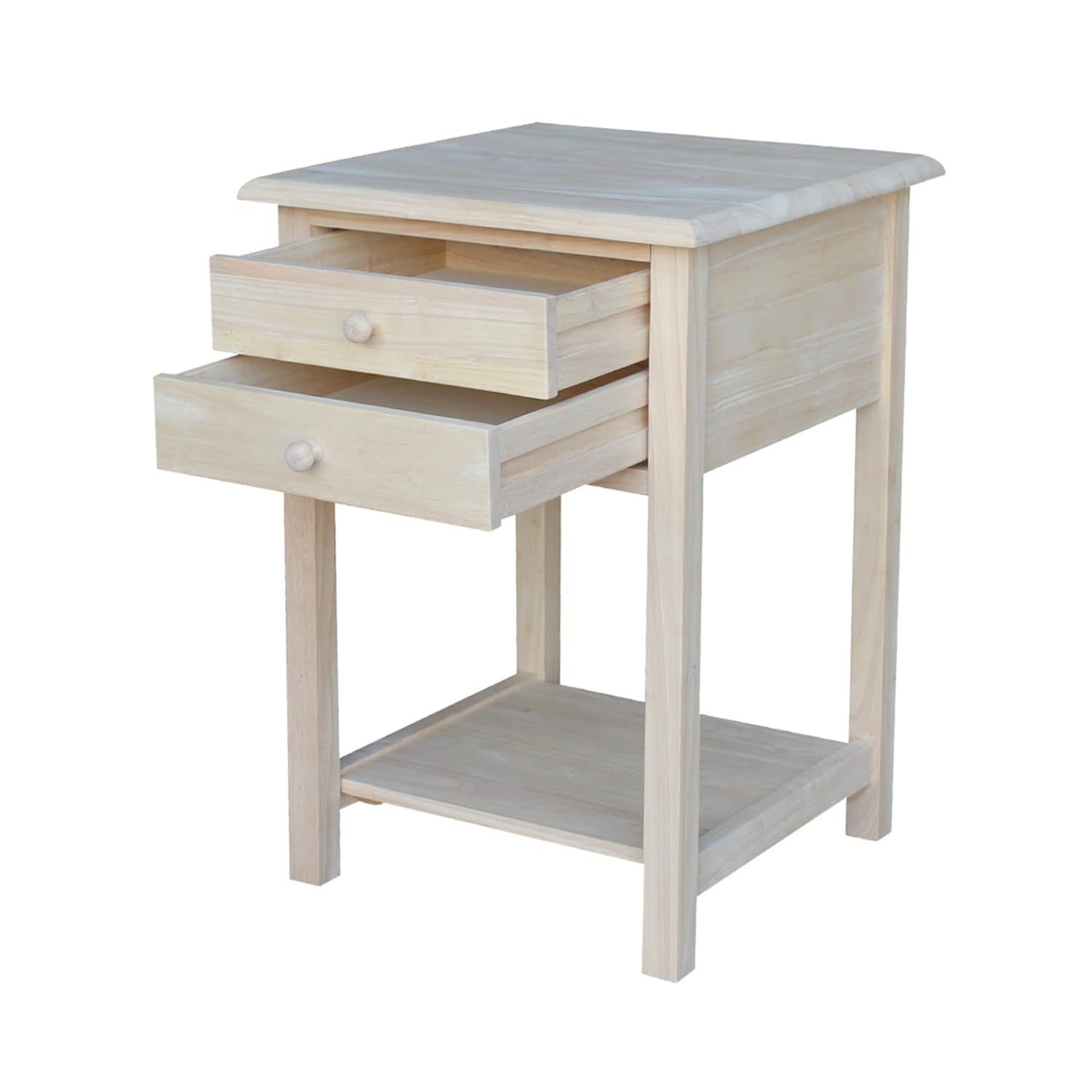 IC International Concepts Rectangular Side Table, 2 Drawers, Eco-Friendly Parawood, 25.6inH, Unfinished, Model OT-92
