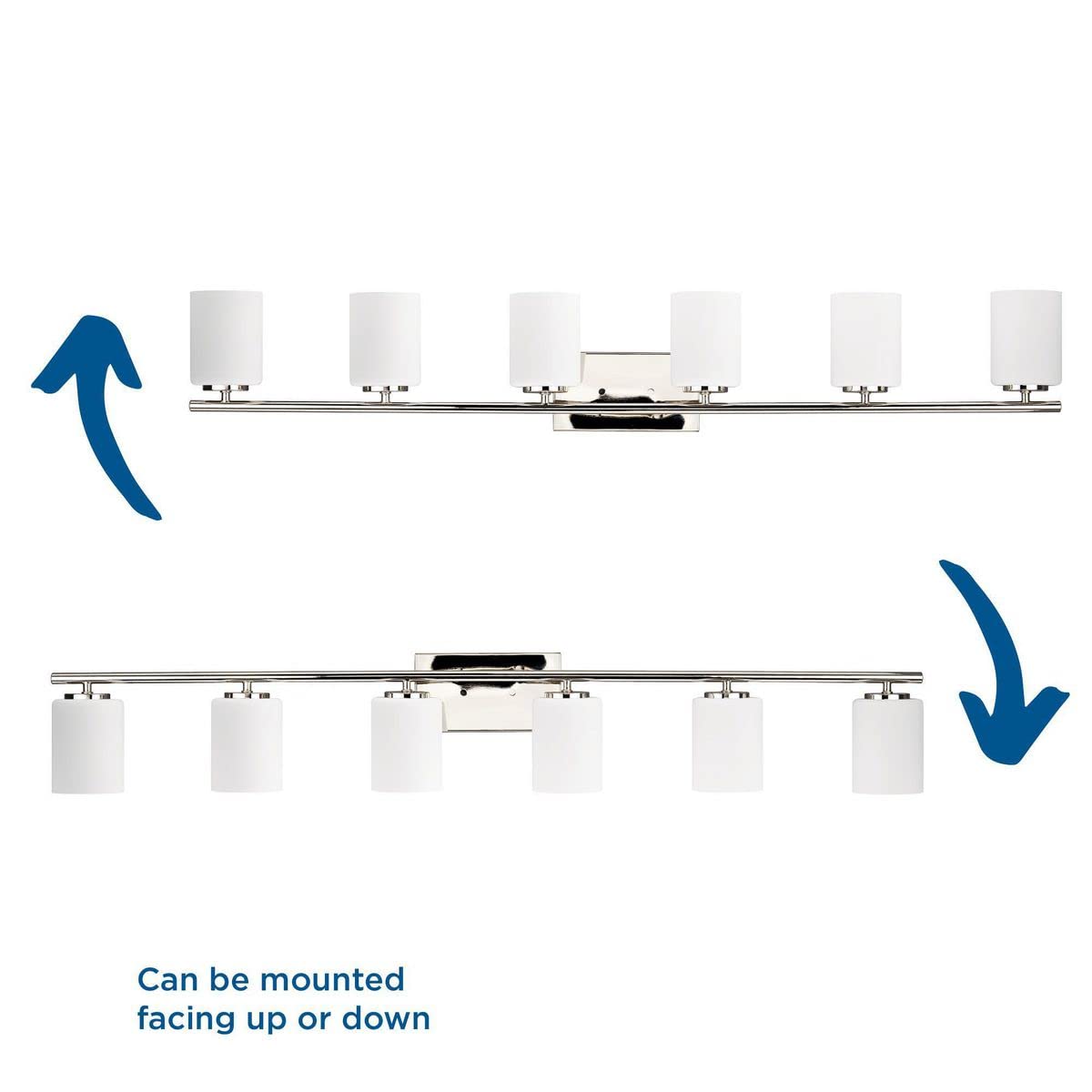 Progress Lighting P300385-104 Replay Collection 48 In. 6-Light Polished Nickel Etched White Glass Modern Bath Vanity Light