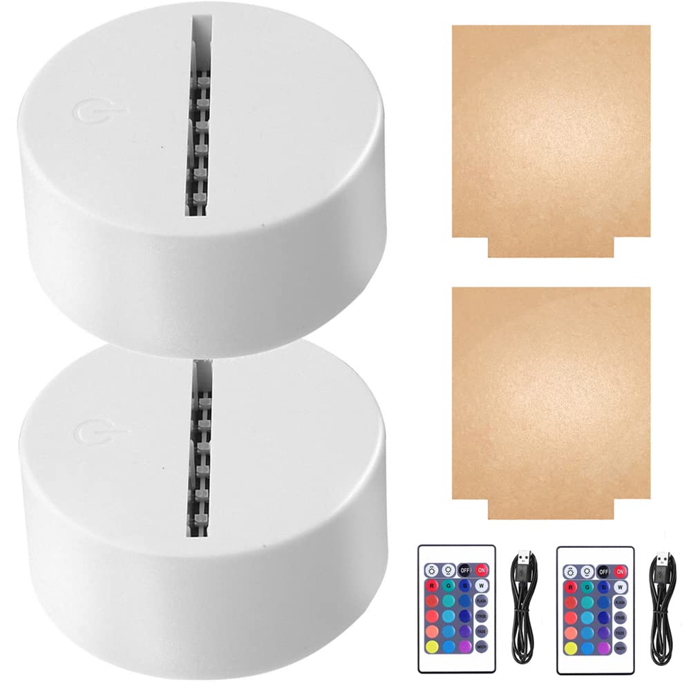 HYNNIO 2-Set 3D Night LED Light Lamp Base with Square Acrylic Sheet, Large Size Base Includes Remote Control + USB Cable, 16 Col