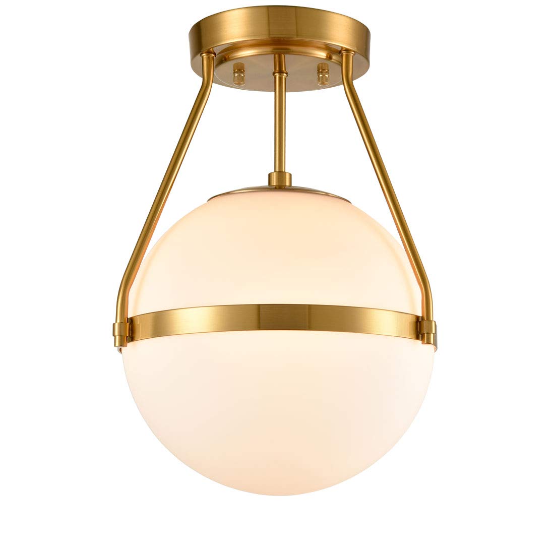 HOLKIRT Semi Flush Mount Ceiling Light, 10 Inch Globe, Brass Finish, White Opal Glass, for Living/Dining Room
