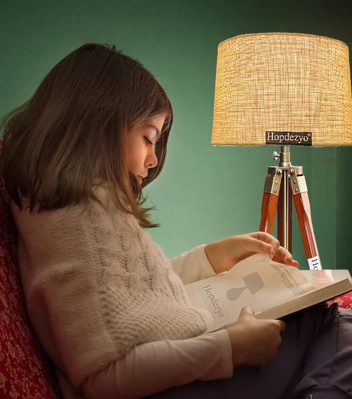 Hopdezyo Italian Wooden Tripod Floor Lamp with Home Decor Corner Design Jute Drum Shade, Bulb, Wiring, E27 Holder Included, Pack