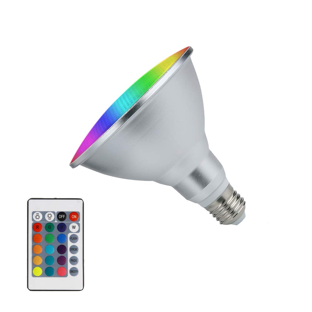 HOPLOM 20W PAR38 RGB Colored LED Spotlight Outdoor, E27/E26 Color Changing Light Bulb, Waterproof Flood Light with Remote for Holiday Home Party Decoration
