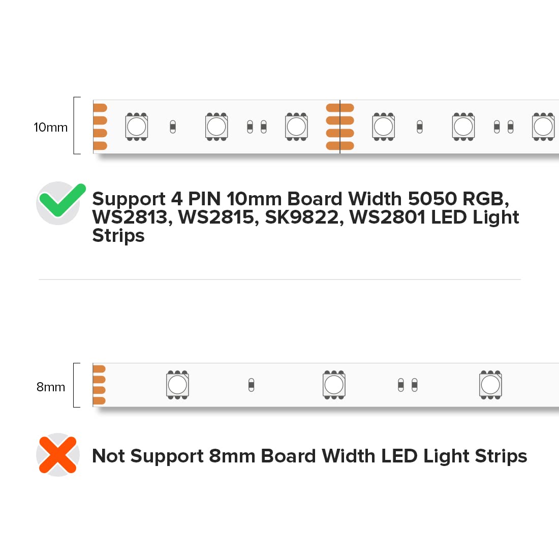 Btf-Lighting 4 Pin 10Mm 0.39In Width Transparent Connector Kit,4Pcs Gapless Solderless 8Pcs Corner Connectors,4Pcs 5.9In Long 22