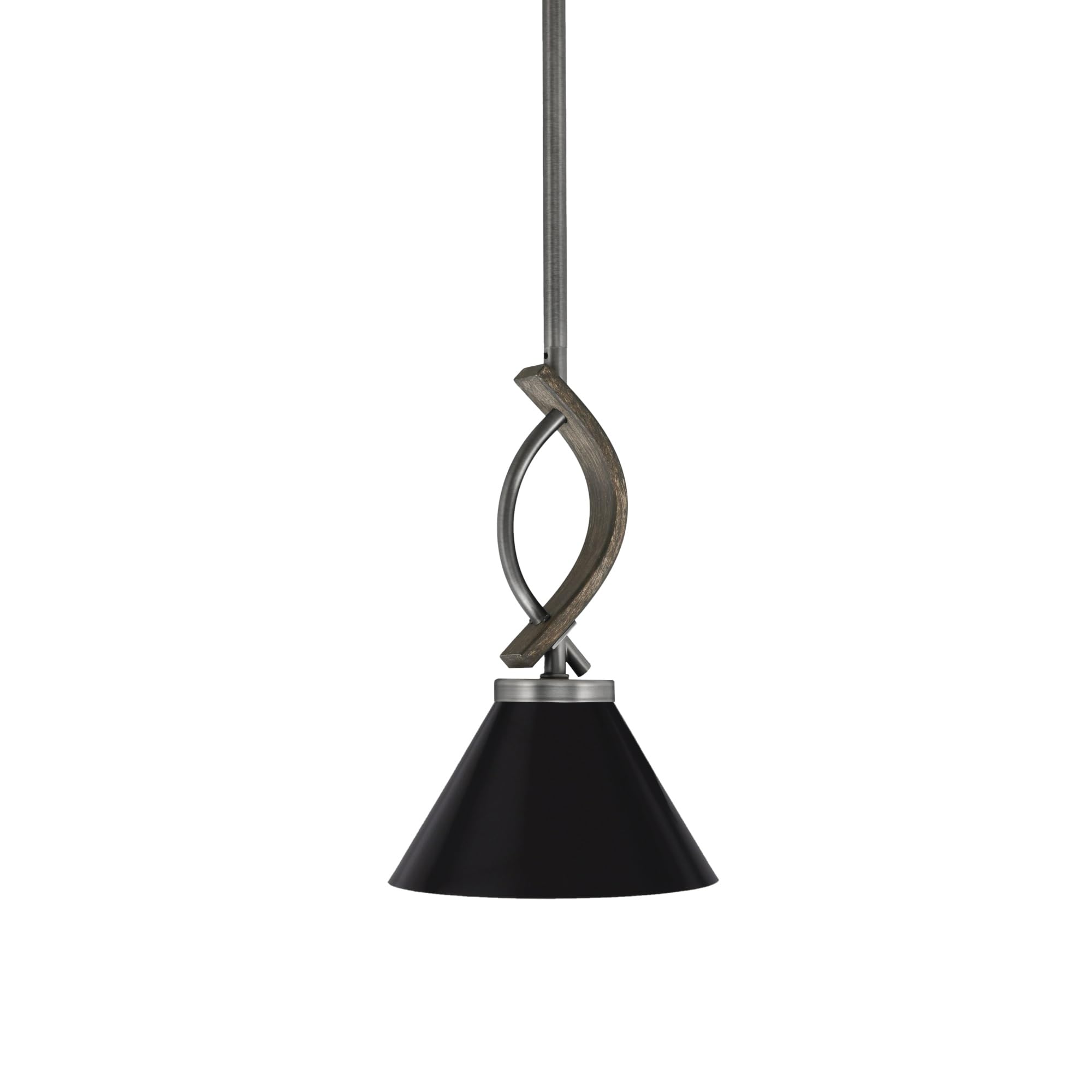 Toltec Lighting Monterey Stem Hung Mini Pendant, 7in Matte Black Cone Shade, Graphite & Distressed Wood-Look Metal Finish