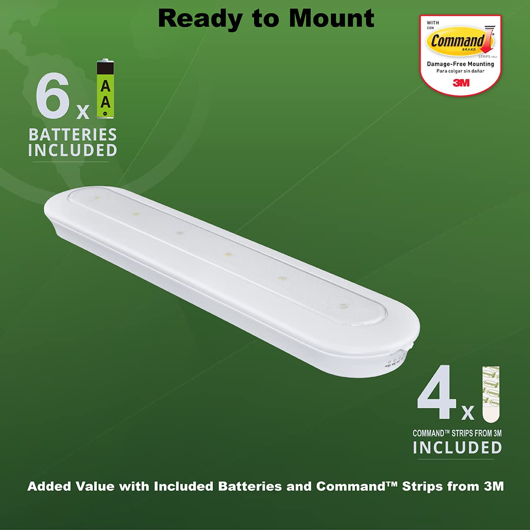 Ecolight 12-inch Battery-Operated LED Tap Bar Light, White, Model BO1063-WHG-12LF6-E