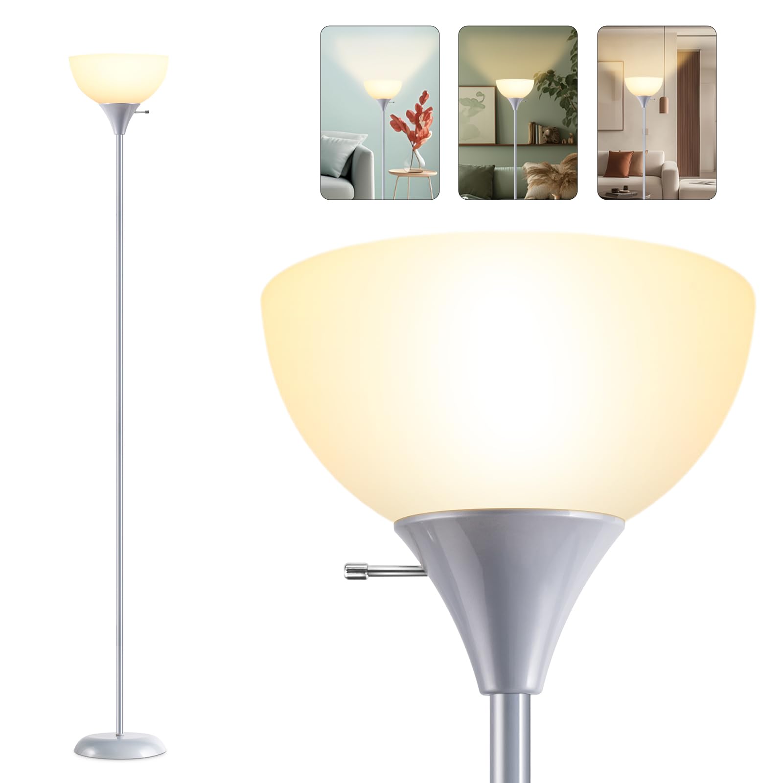 RISLG Modern Floor Lamp, Gray Metal, 3 Brightness Levels, E26 Socket, 70.8in Tall, Model RG00301